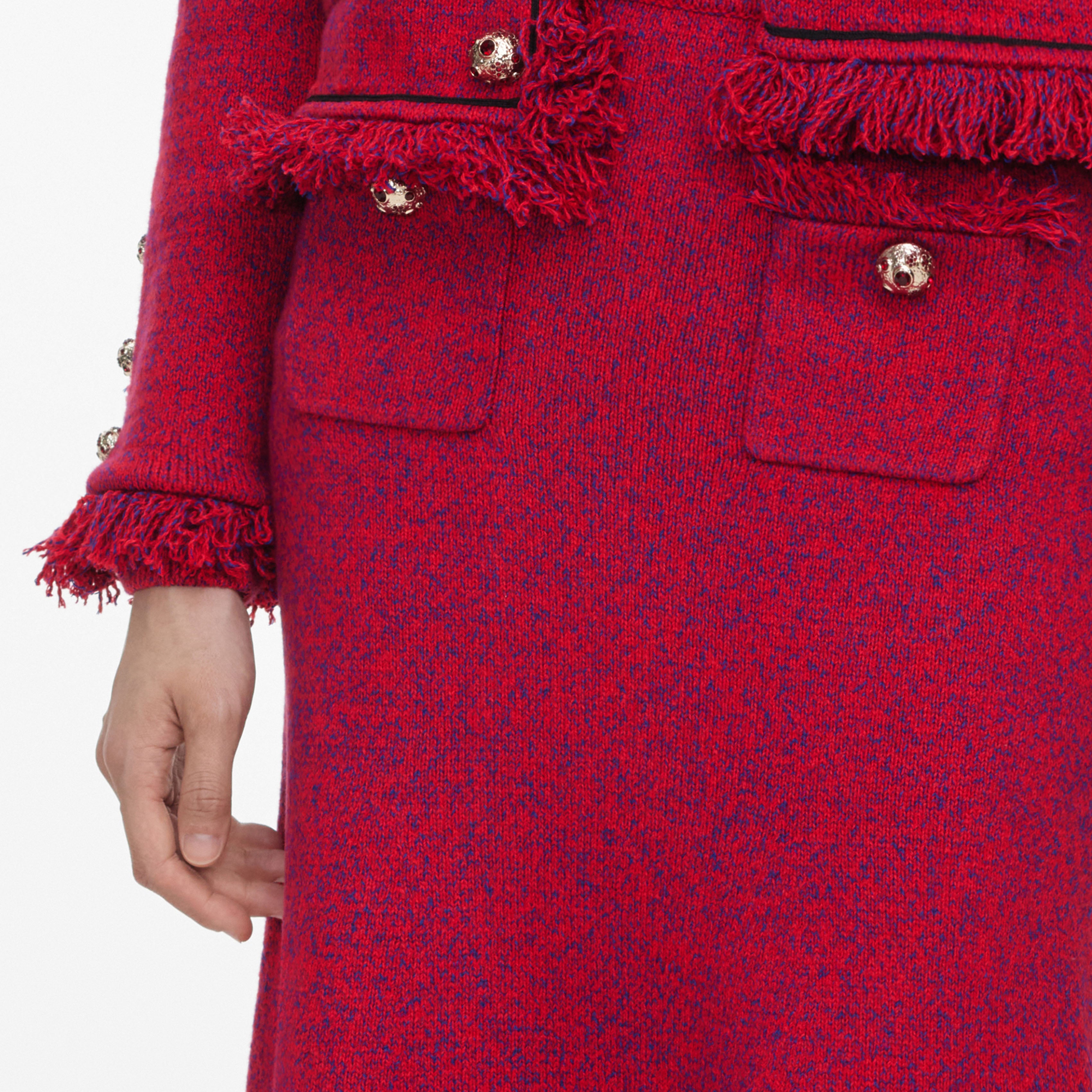 Self Portrait Red Frayed Strickrock Midi Rot