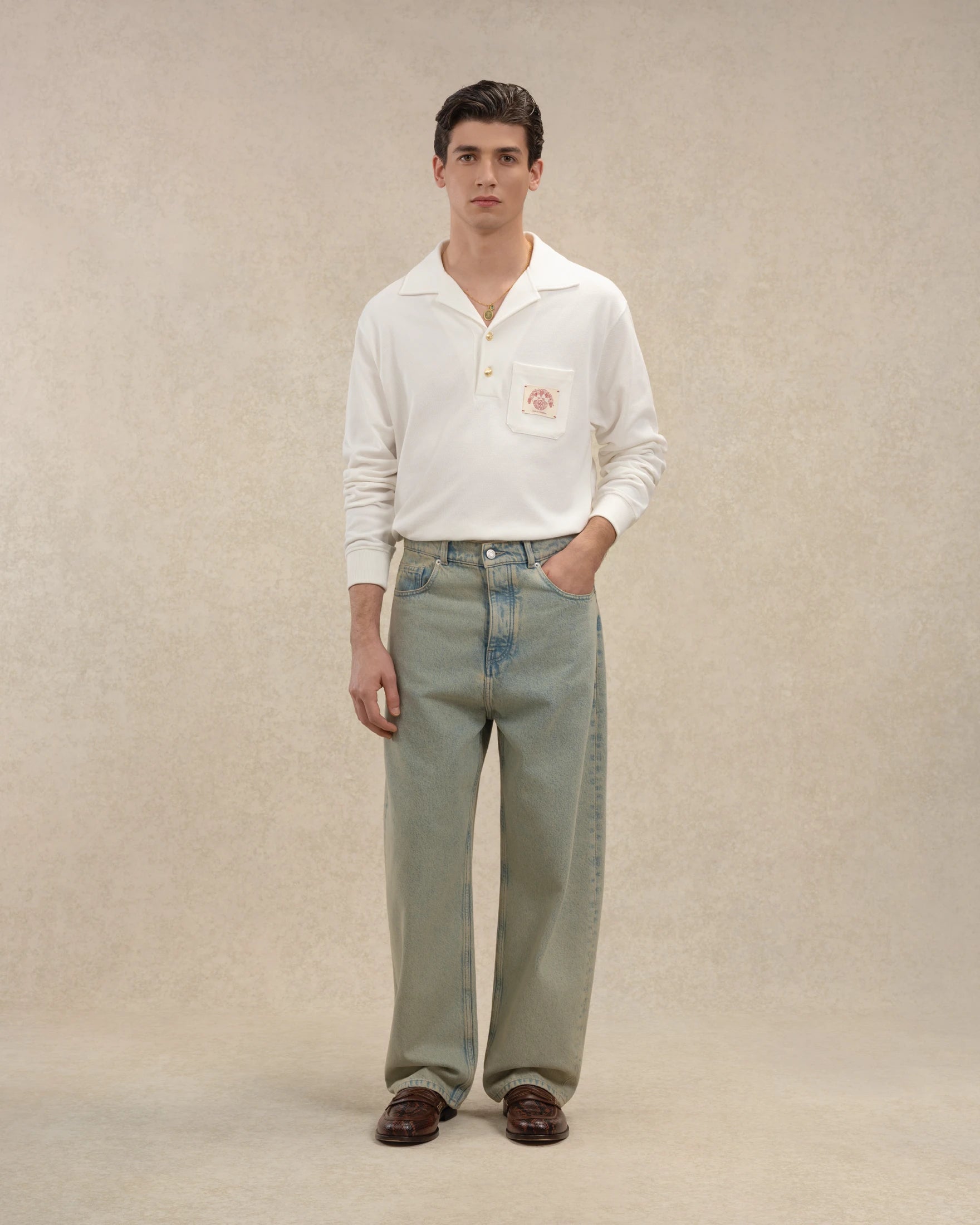 Drôle De Monsieur Polo D Miroir Shell Poloshirt Off-White Langarm Baumwolle