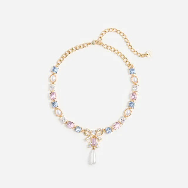 Self Portrait Jewellery Gold Bow Halskette Multi Kristall Perle