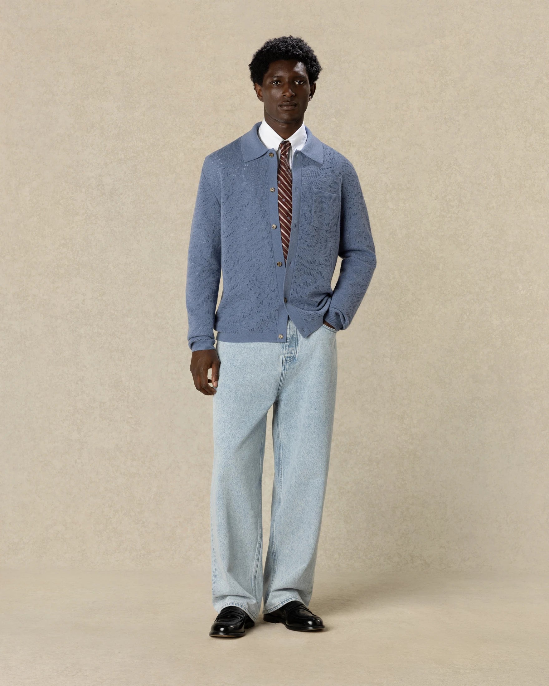 Drôle De Monsieur Lace Polo Strickpolo blau Wolle langarm