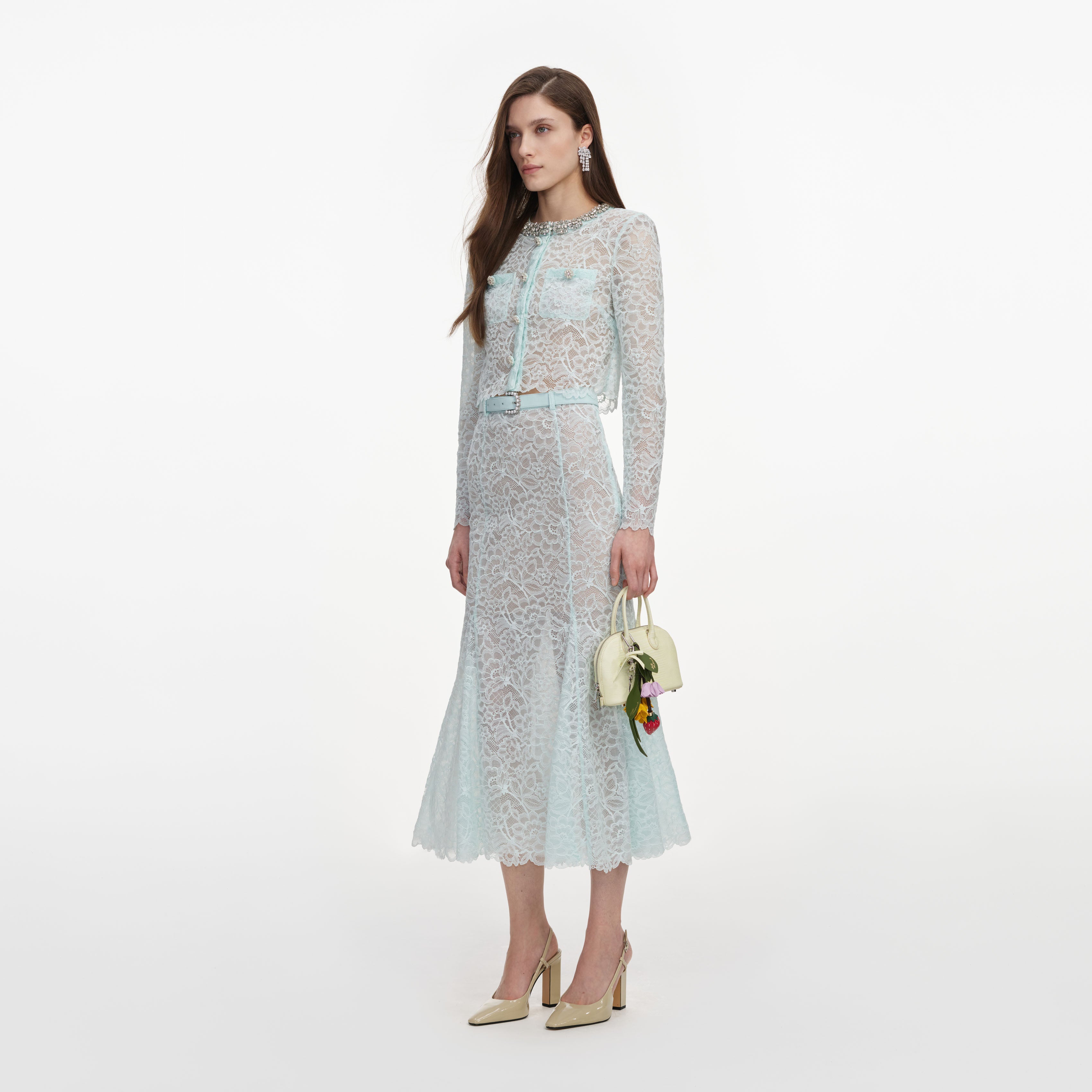 Self Portrait Mint Lace Midi Rock mint Spitze