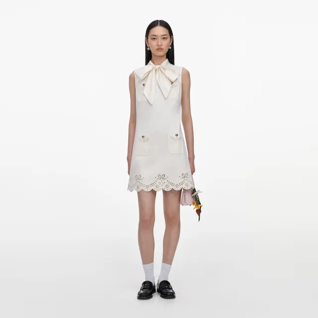 Self-Portrait Denim Cream Broderie Minikleid creme Stickerei