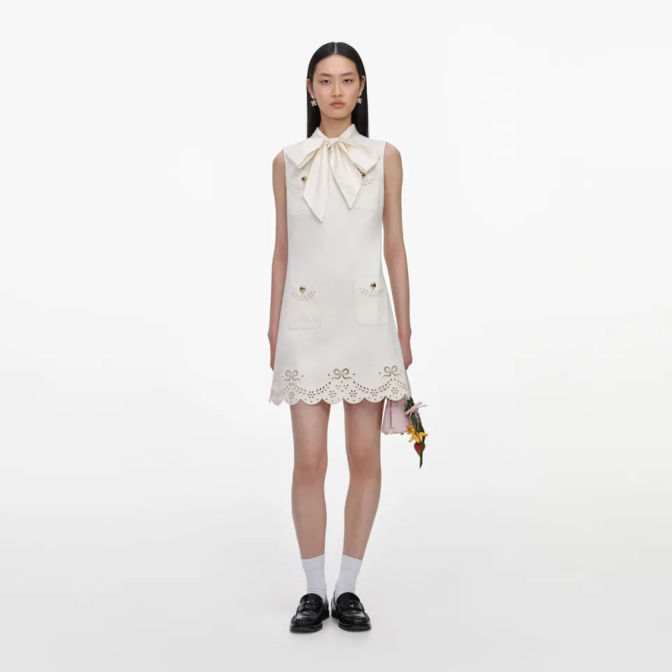 Self-Portrait Denim Cream Broderie Minikleid creme Stickerei