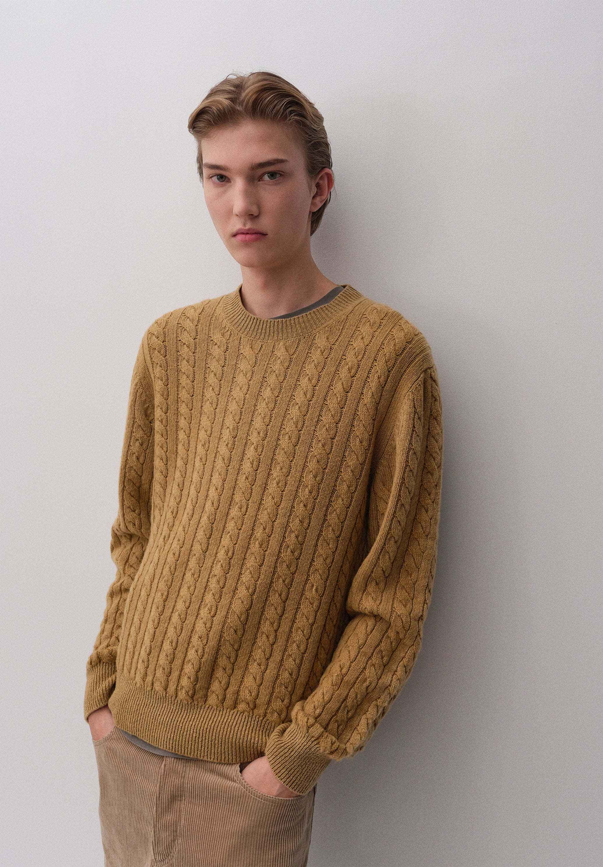 A.P.C. Zopfstrickpullover Wolle tabakbraun