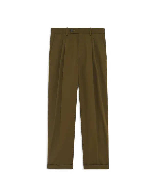 Drôle De Monsieur Twill Cropped Pleated Pants Hose Khaki
