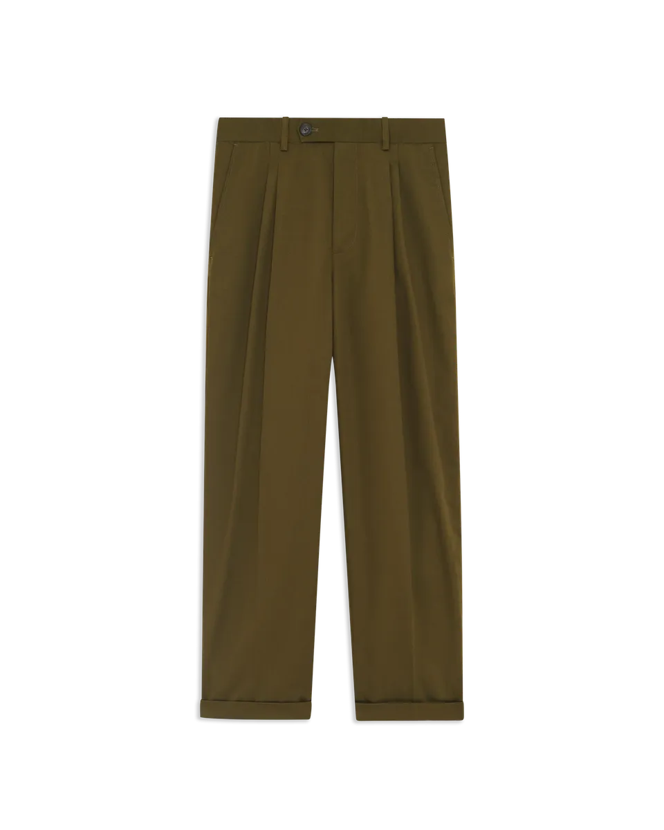 Drôle De Monsieur Twill Cropped Pleated Pants Hose Khaki
