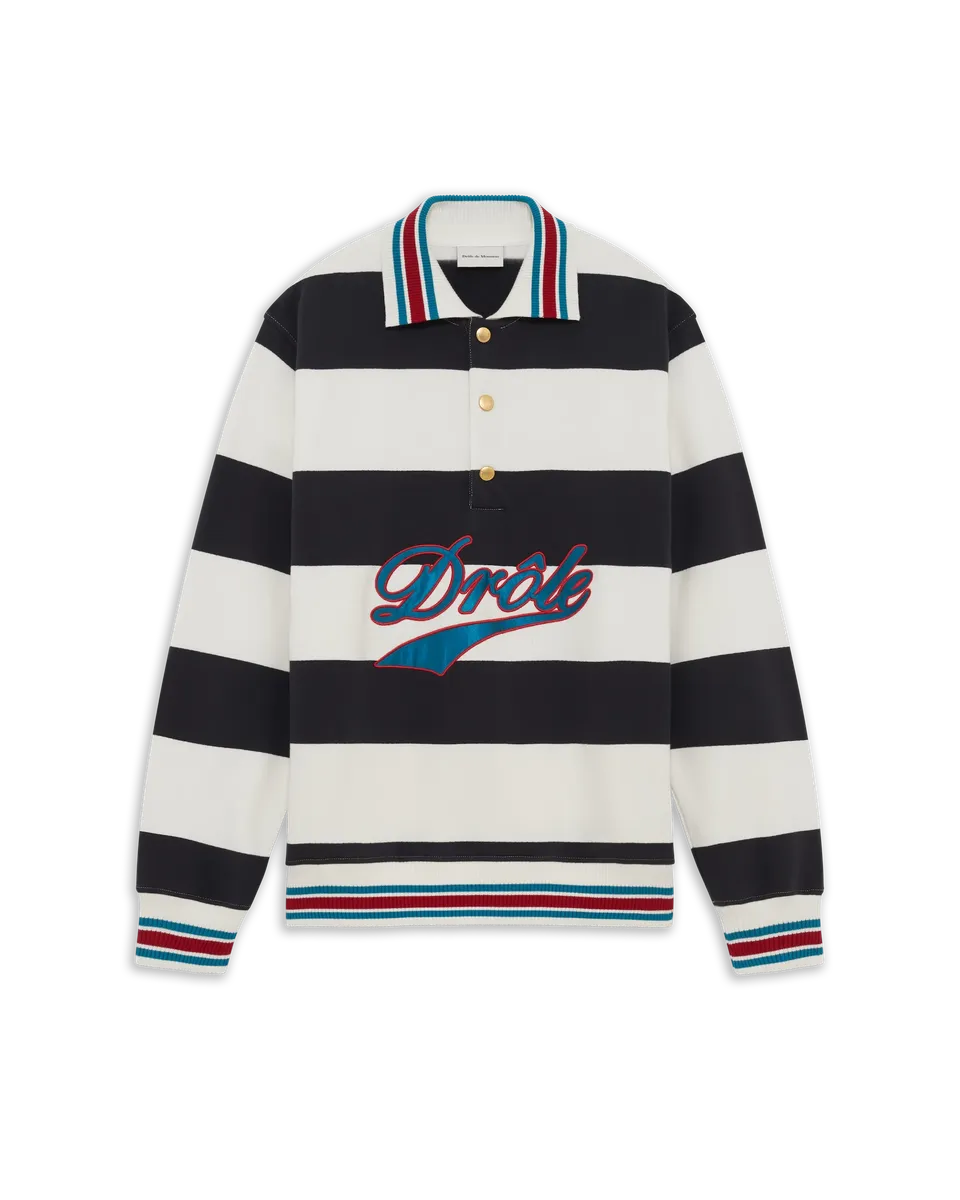 Drôle De Monsieur Stripes Polo Langarm Off White Baumwolle