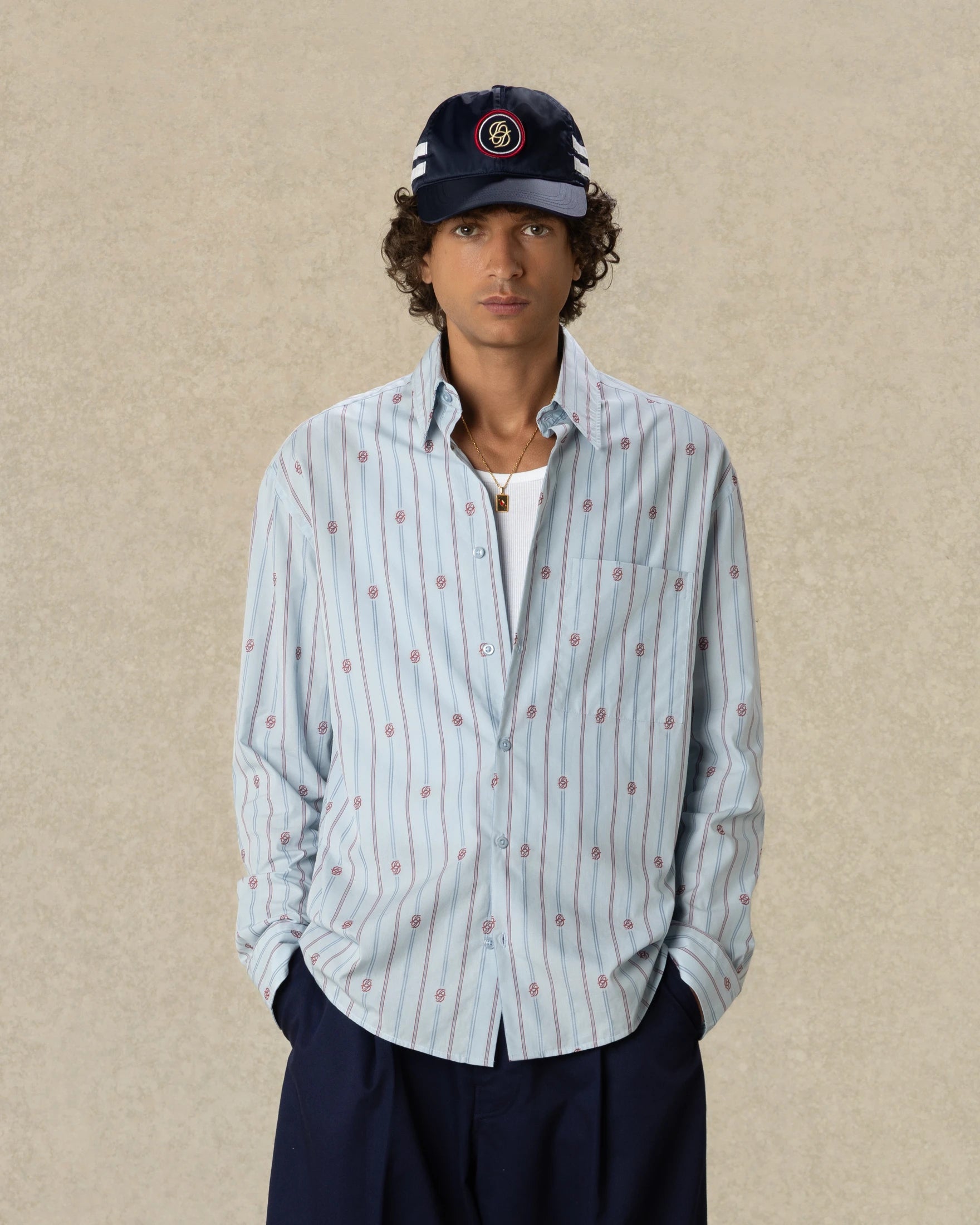 Drôle De Monsieur Striped Monogram Hemd Blau Baumwolle