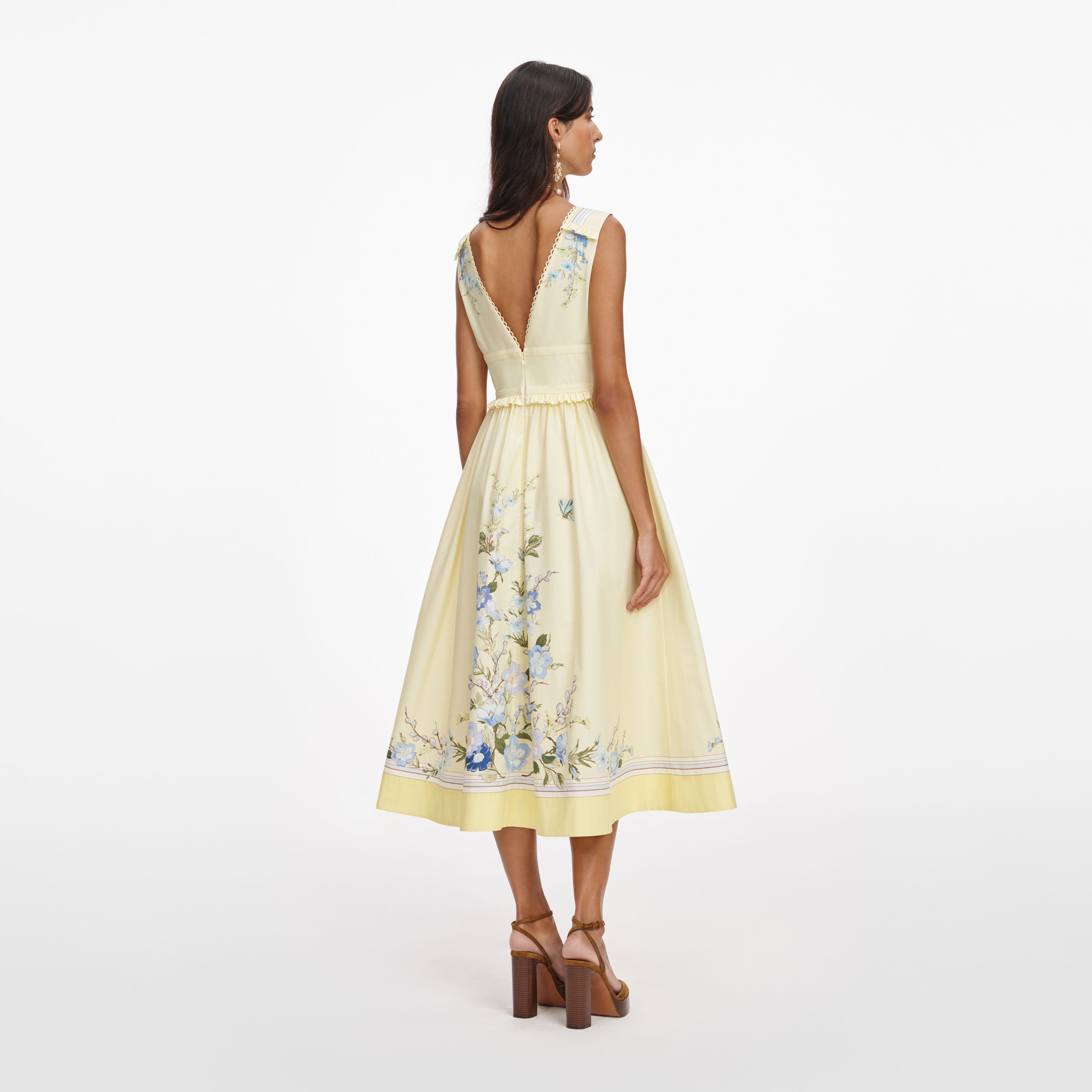 Self Portrait Yellow Floral Cotton Midi Kleid UK 8 Gelb