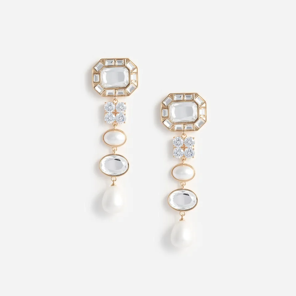 Self Portrait Gold Crystal Pearl Tiered Earrings Ohrringe Gold