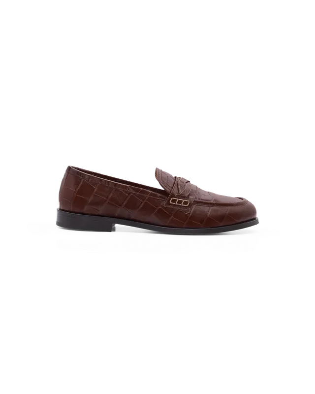 Drôle De Monsieur Mocassin Tresse Croco Loafer Dunkelbraun Leder