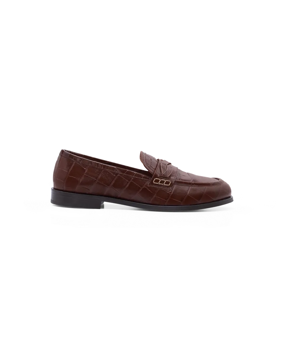 Drôle De Monsieur Mocassin Tresse Croco Loafer Dunkelbraun Leder