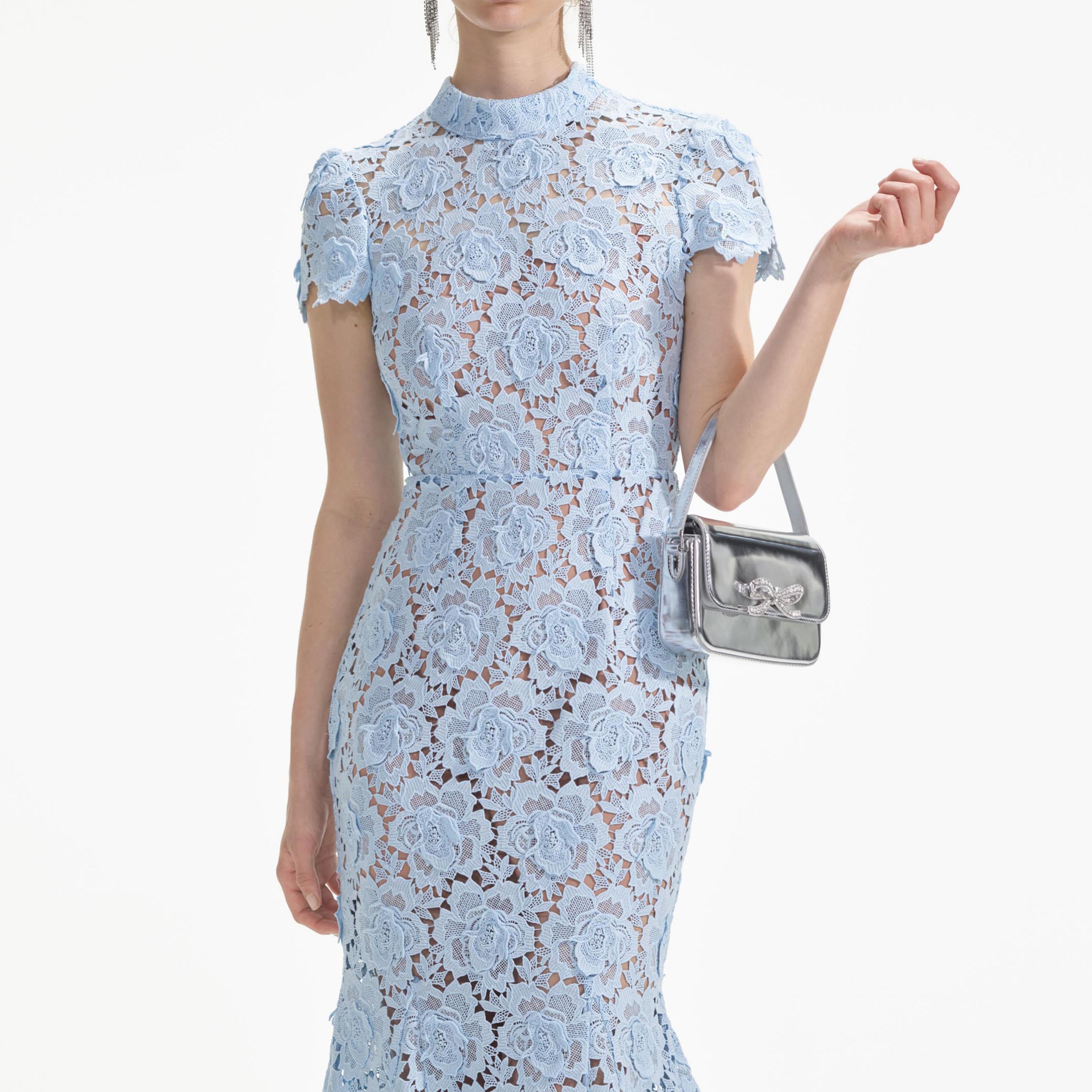 Self Portrait Blue Flower Lace Midikleid Blau Spitze