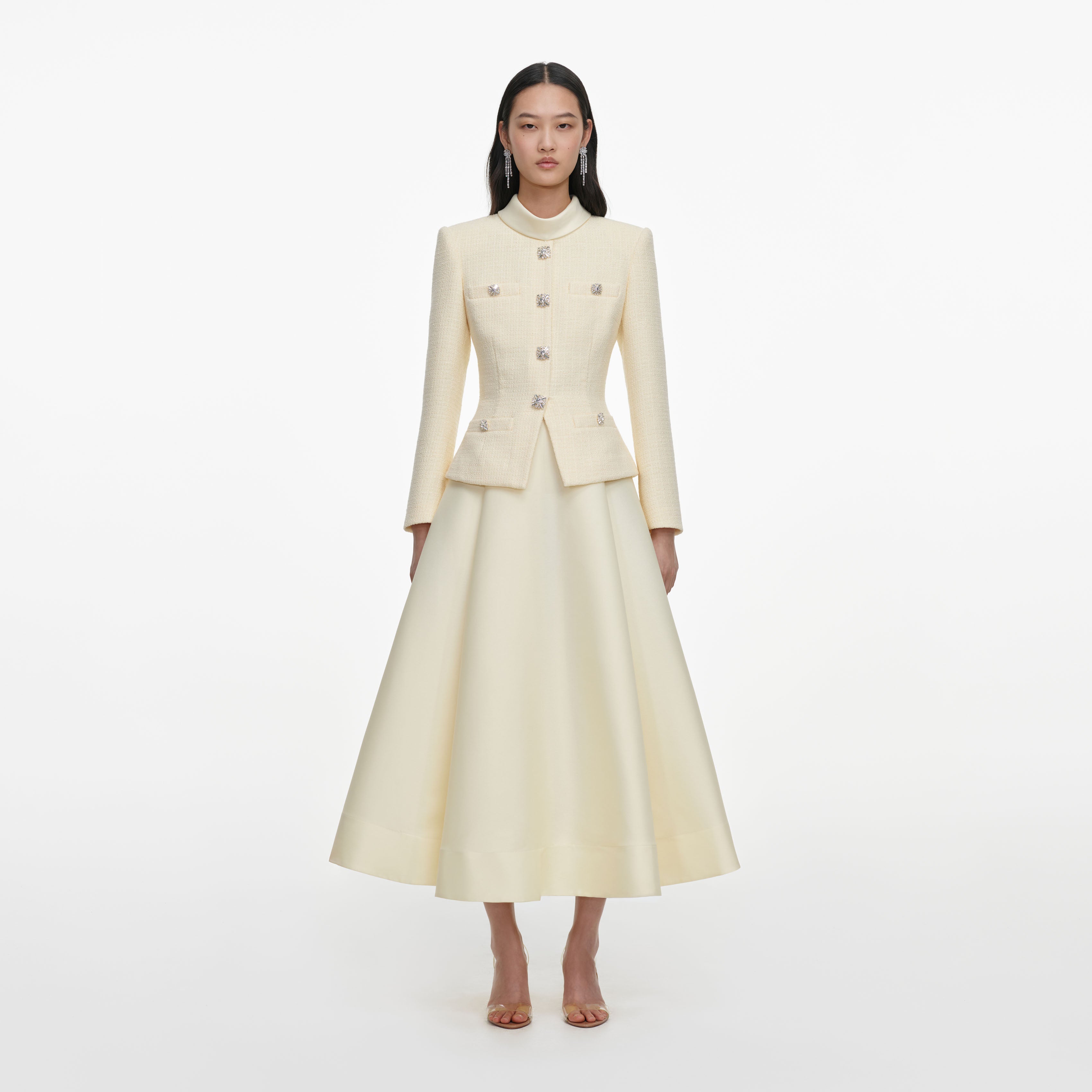 Self Portrait Yellow Boucle Taffeta Midi Kleid Gelb Taft