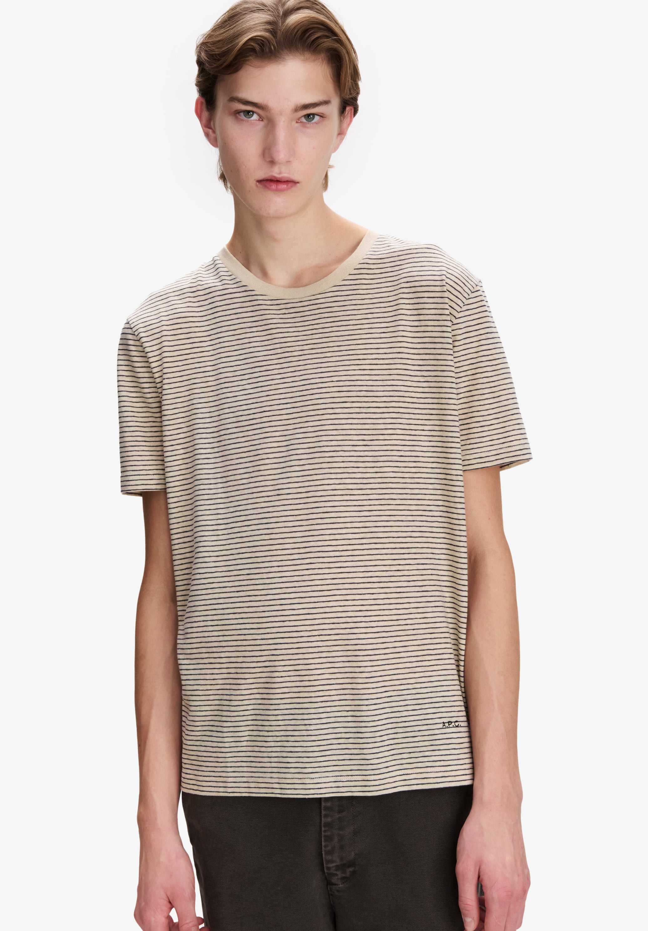 A.P.C. Streifen T-Shirt Ecru Bio-Baumwolle