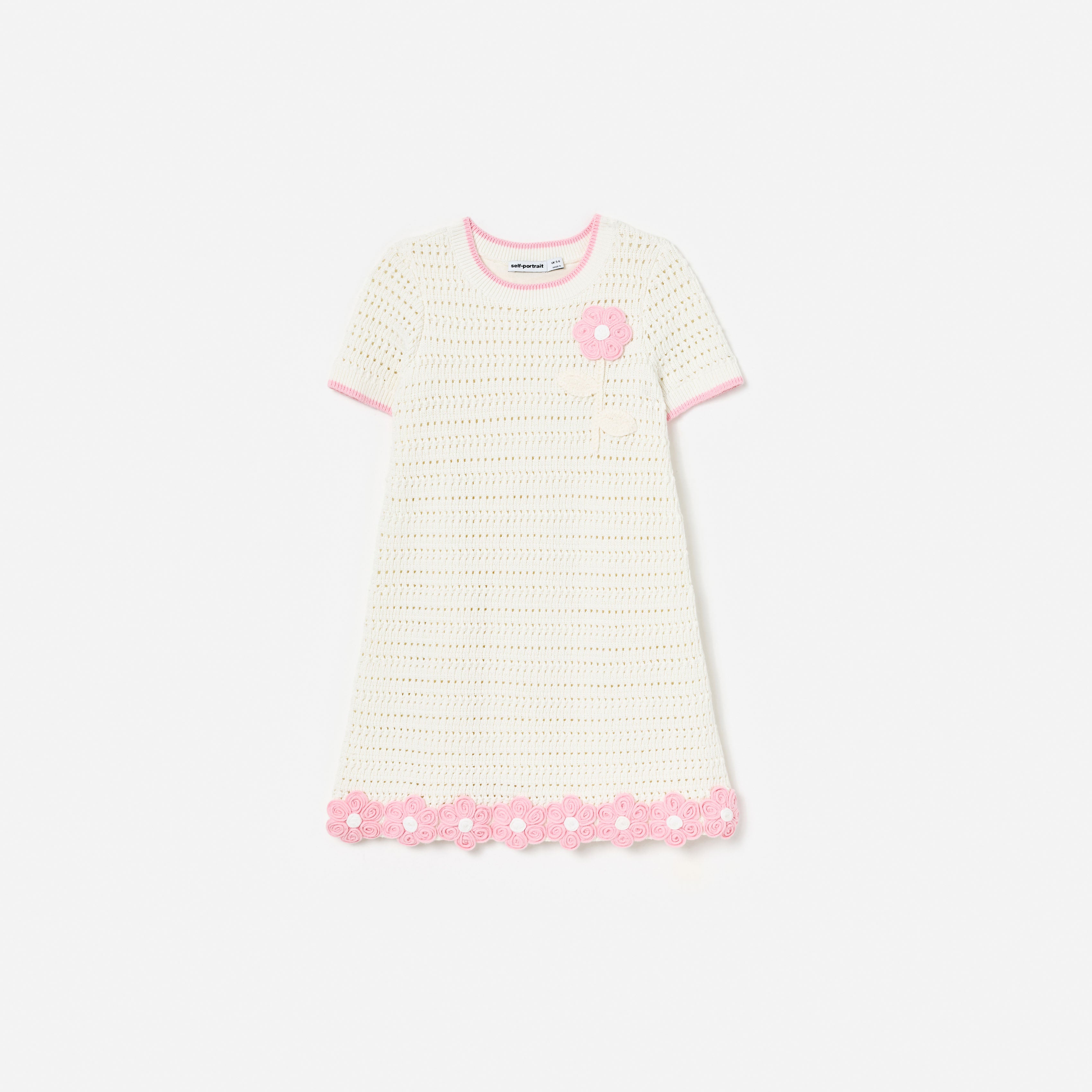 Self Portrait Dresses Flower Hem Mini Kleid Creme Baumwolle Kinder