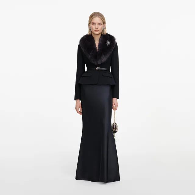 Self Portrait Black Tailored Fur Collar Maxikleid Schwarz