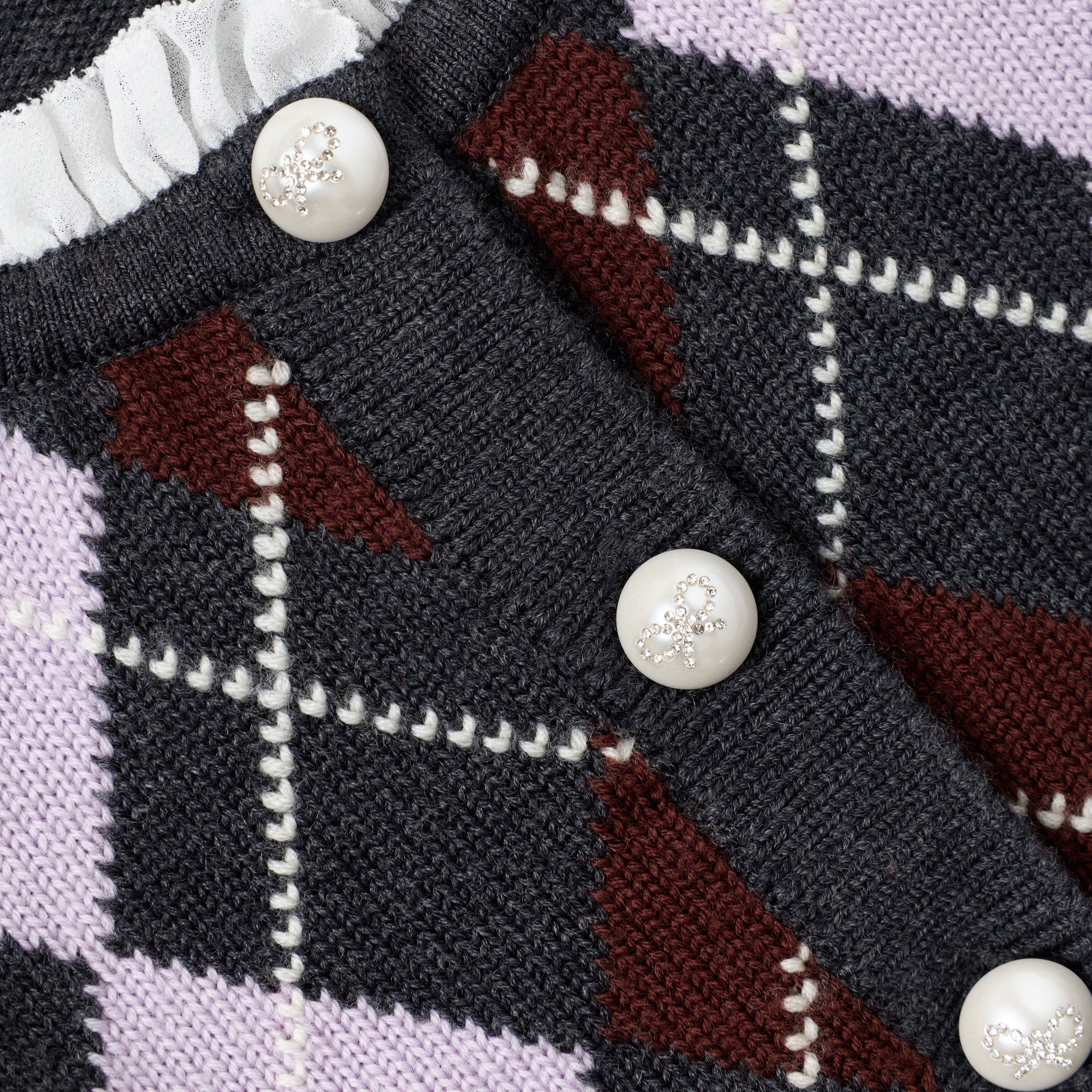Self Portrait Grey Argyle Embellished Cardigan Grau Kinder Strick