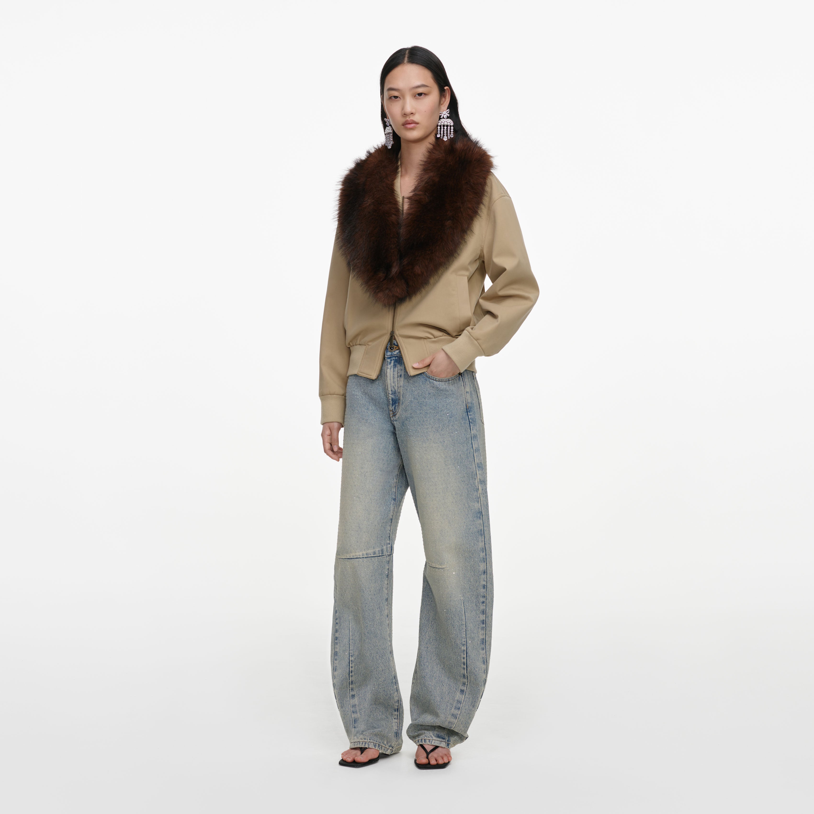Self Portrait Barrel Jeans Hellblau Strass Gr 27
