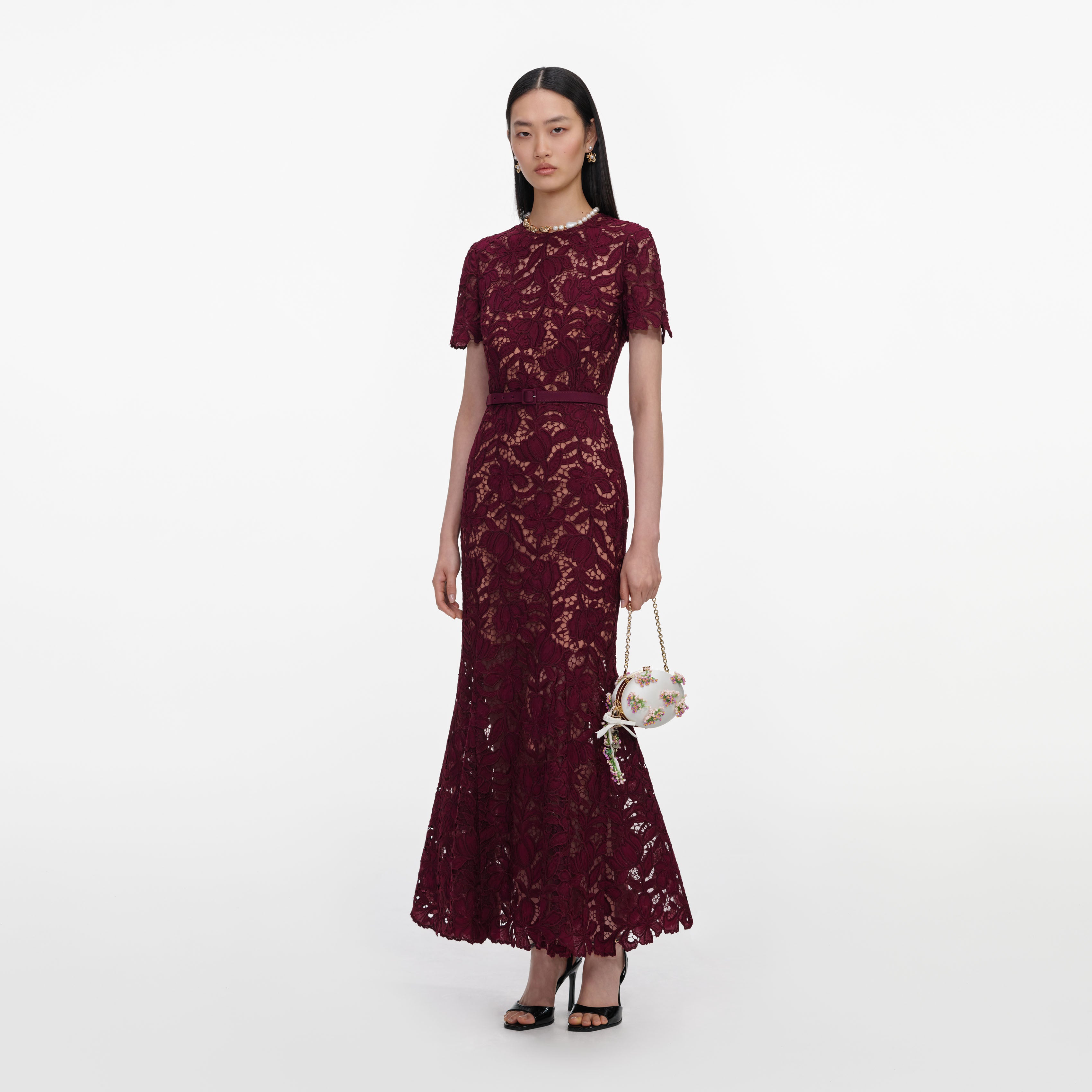 Self-Portrait Burgundy Lace Midi Kleid Spitze burgundy