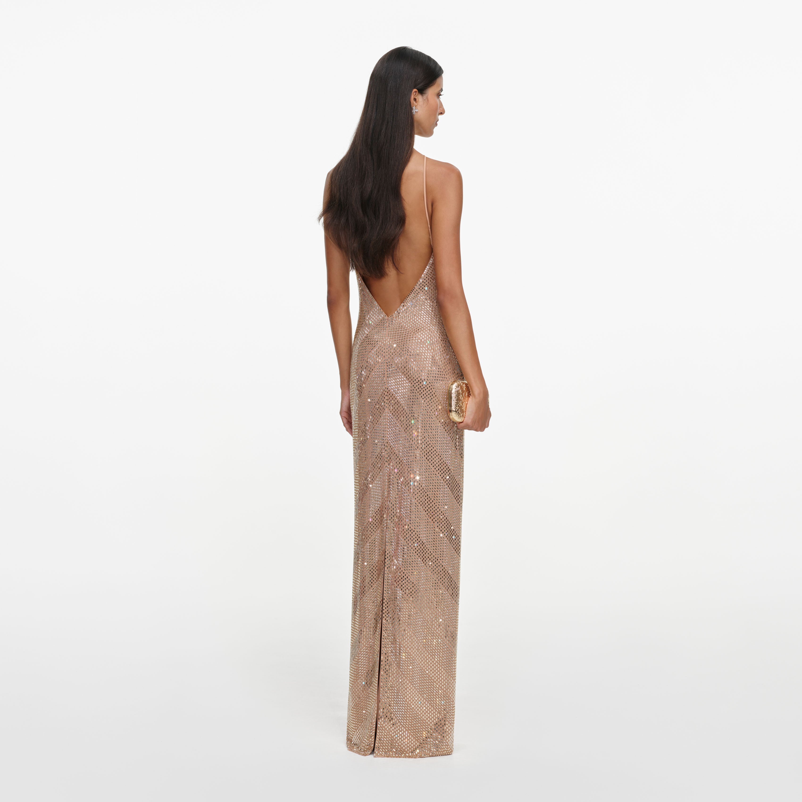 Self Portrait Dresses Champagne Chevron Halterneck Maxi Kleid Champagner rückenfrei