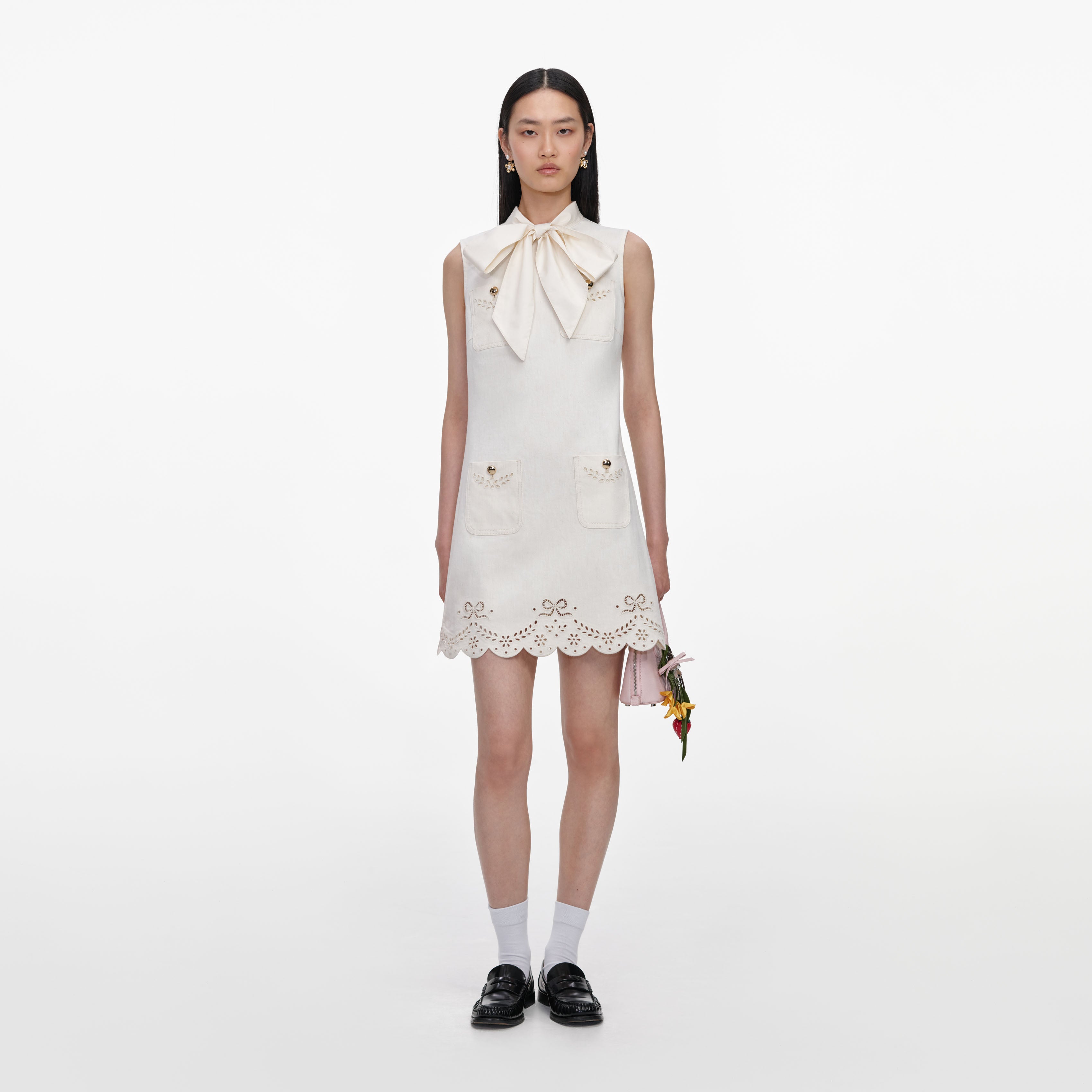 Self-Portrait Denim Cream Broderie Minikleid creme Stickerei
