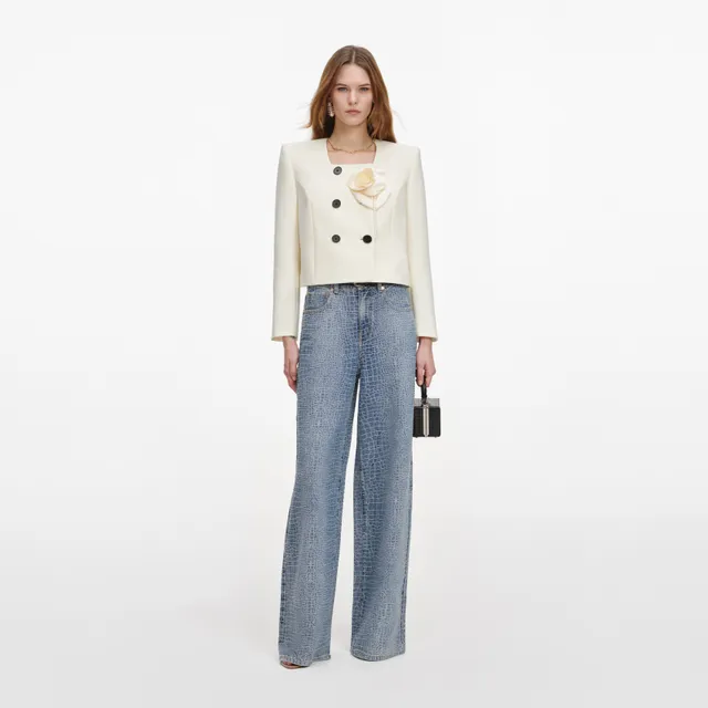 Self Portrait 3D Flower Jacke Creme Wolle Boxy