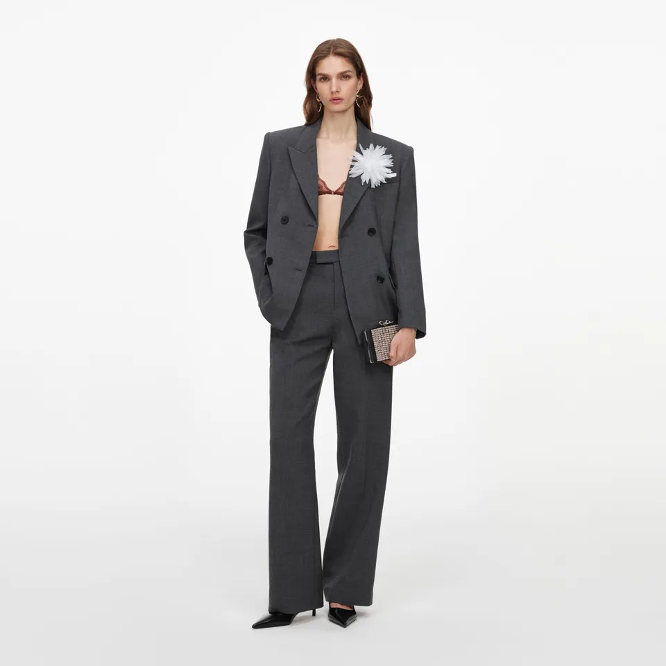 Self-Portrait Tailored Trousers grau Wolle High Waist
