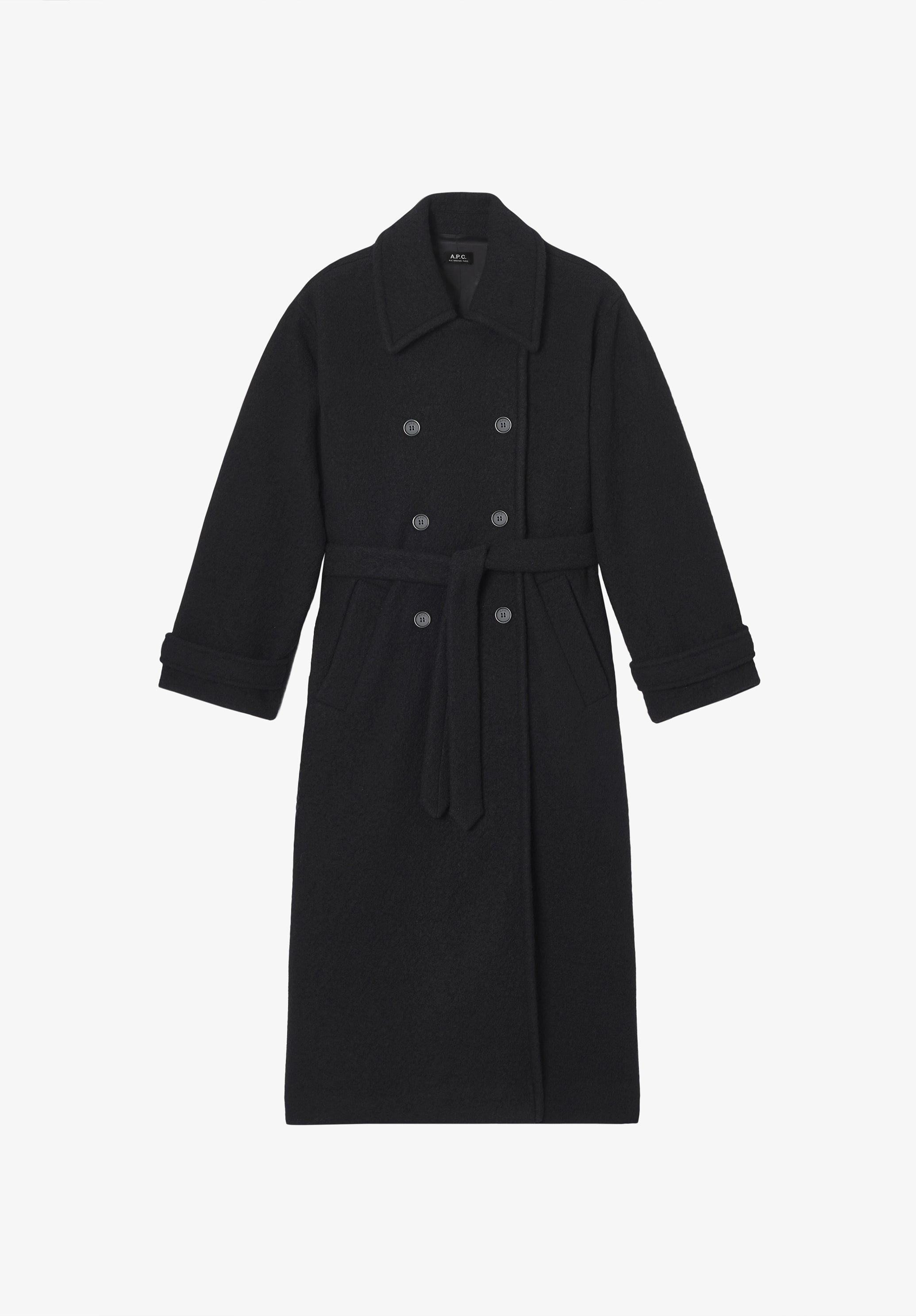 A.P.C. Oversize Mantel Wolle schwarz knöchellang