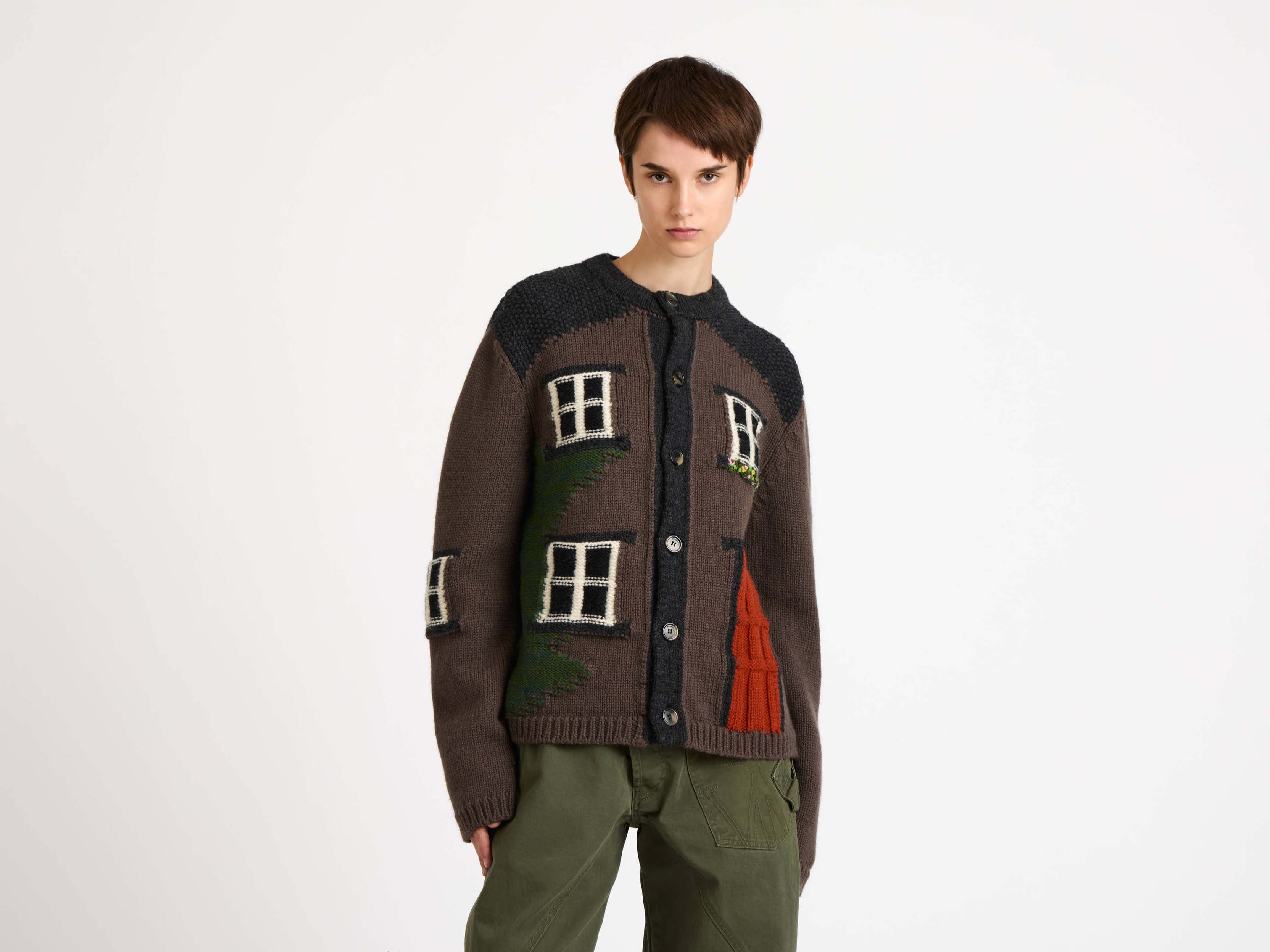 J.W.Anderson House Polo Cardigan Strickjacke Chestnut Brown