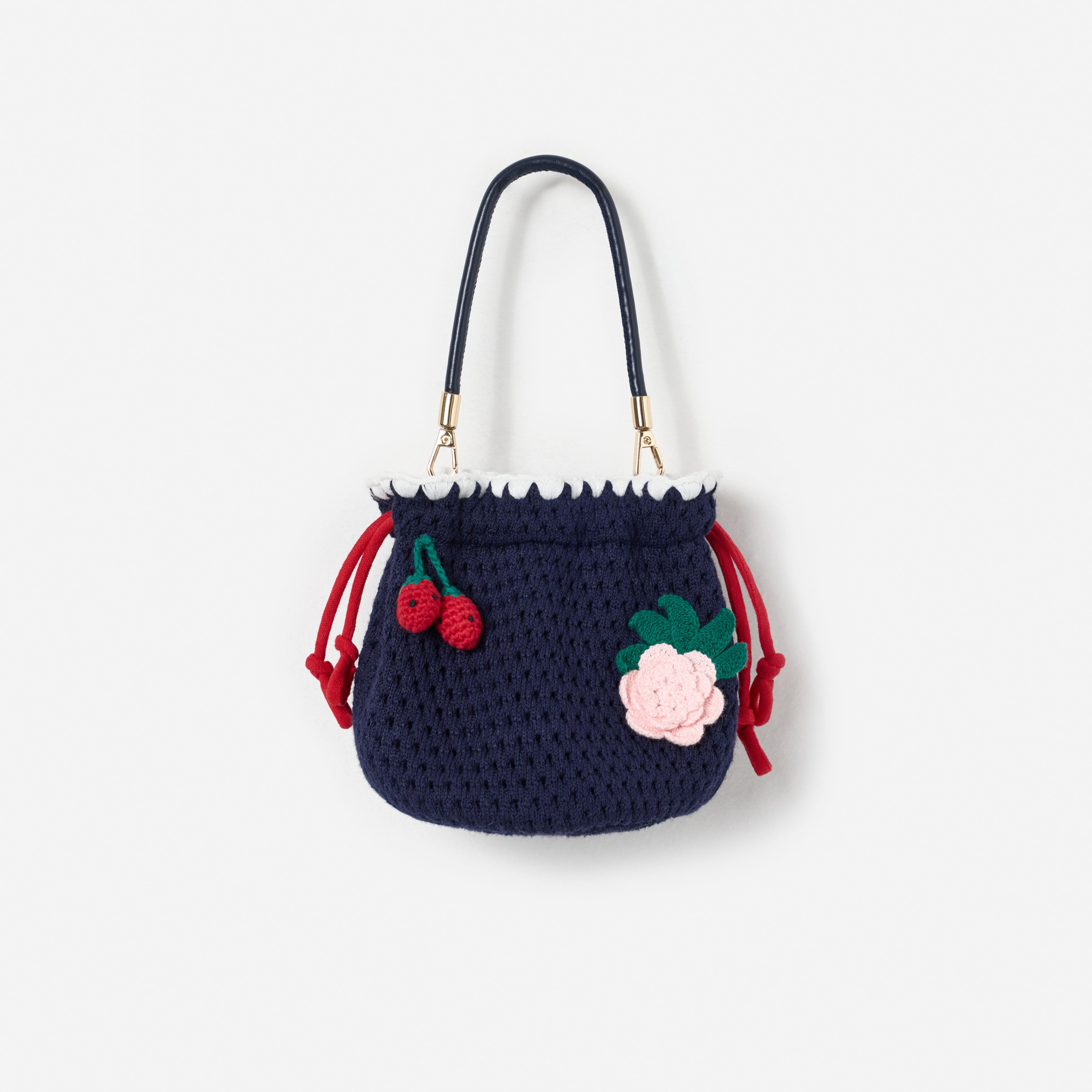 Self Portrait Navy Crochet Pouch Tasche Navy Baumwolle