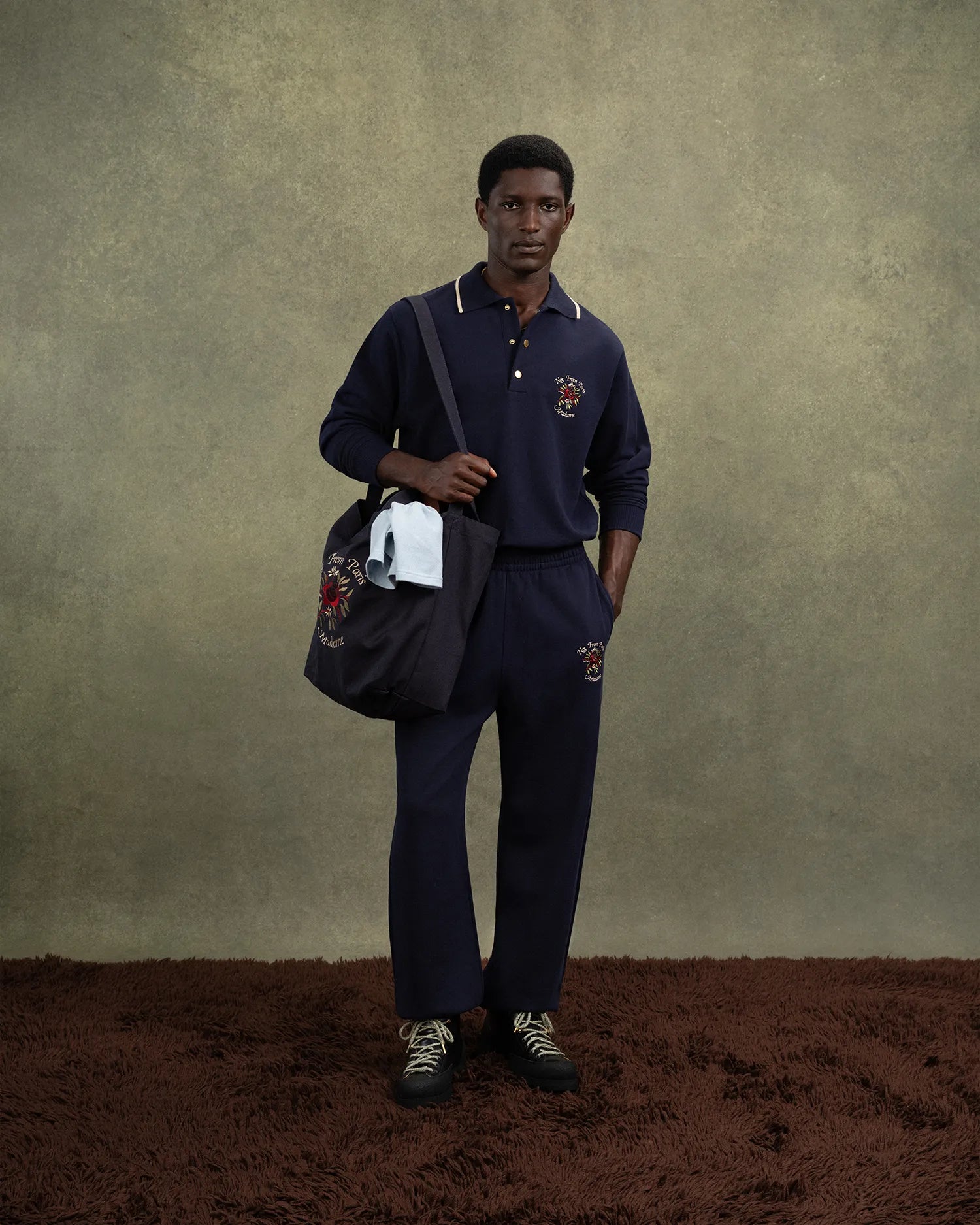 Drôle De Monsieur Polo Slogan Rose Poloshirt Navy Langarm