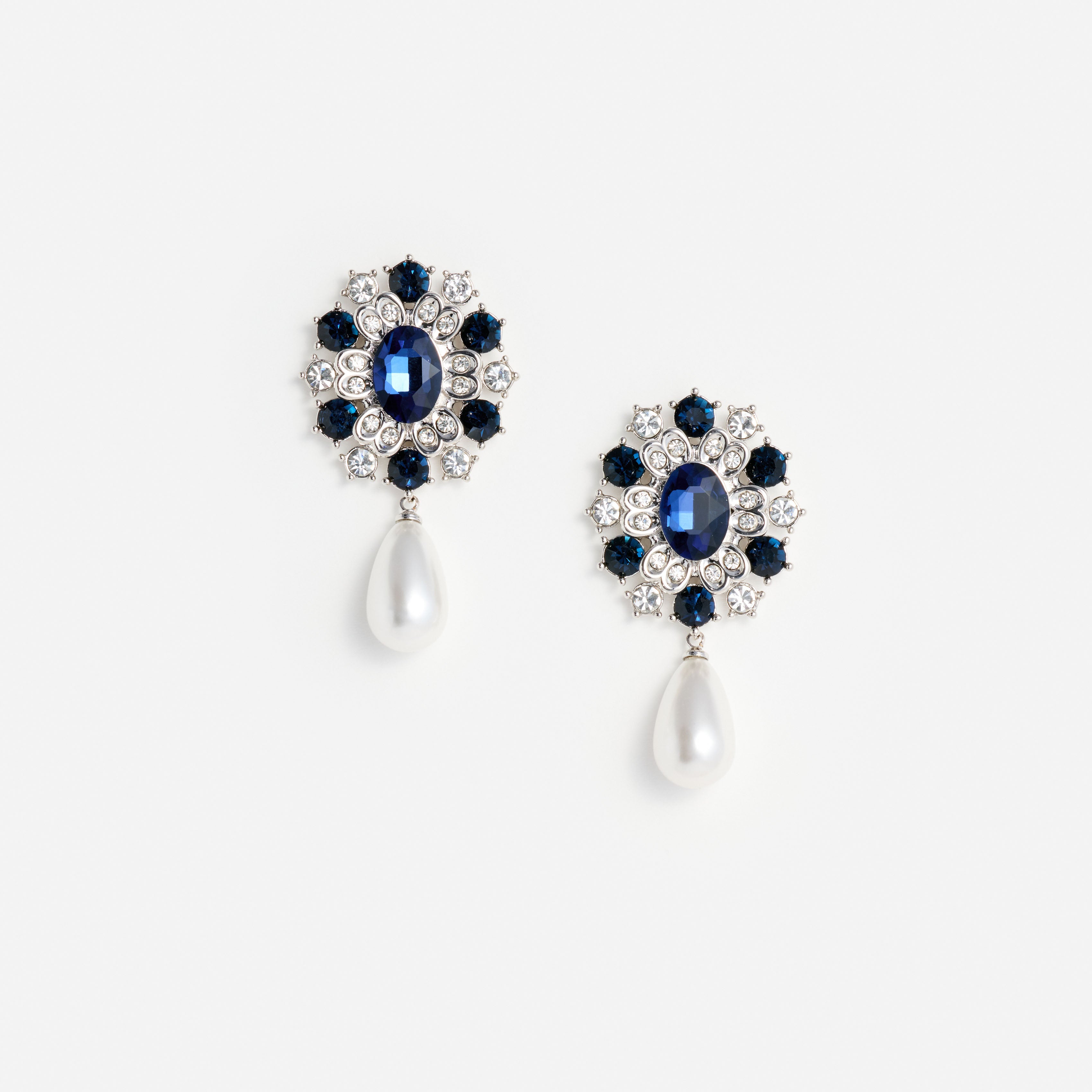 Self Portrait Blue Crystal Pearl Droplet Ohrringe Blau