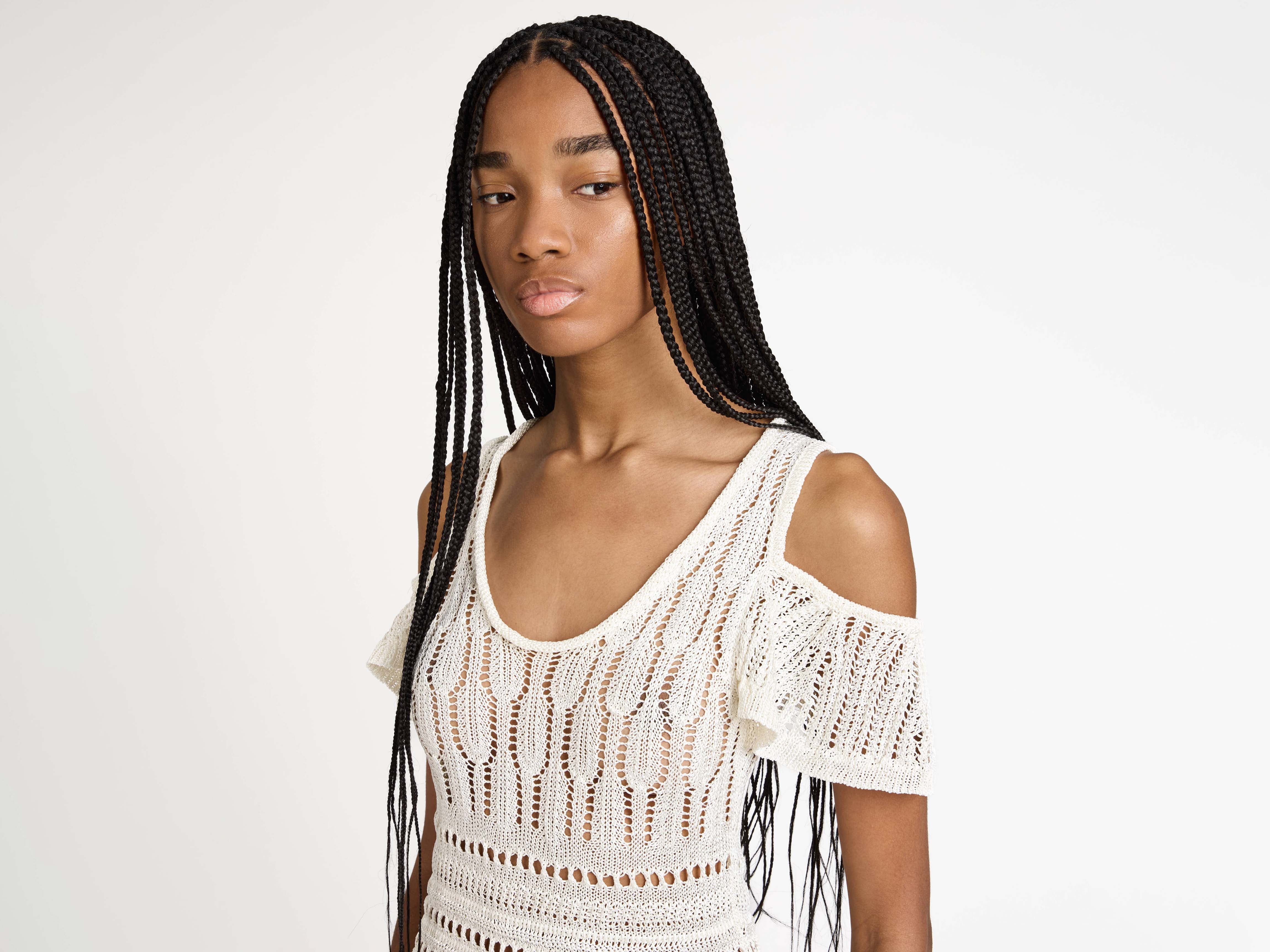 J.W.Anderson Shoulder Ruffle Crochet Kleid Weiß Häkelkleid