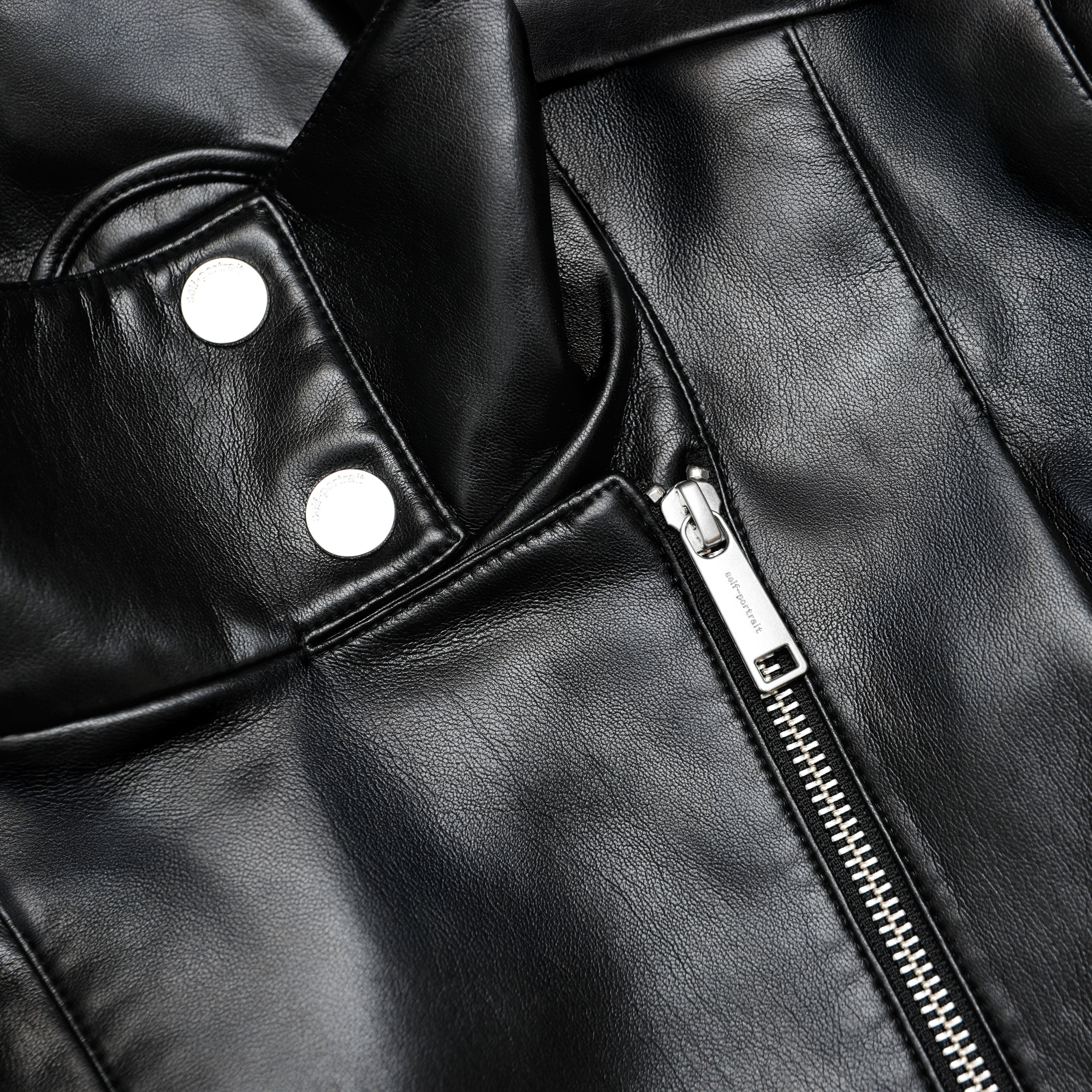 Self Portrait Black Faux Leather Biker Jacket Jacke Schwarz