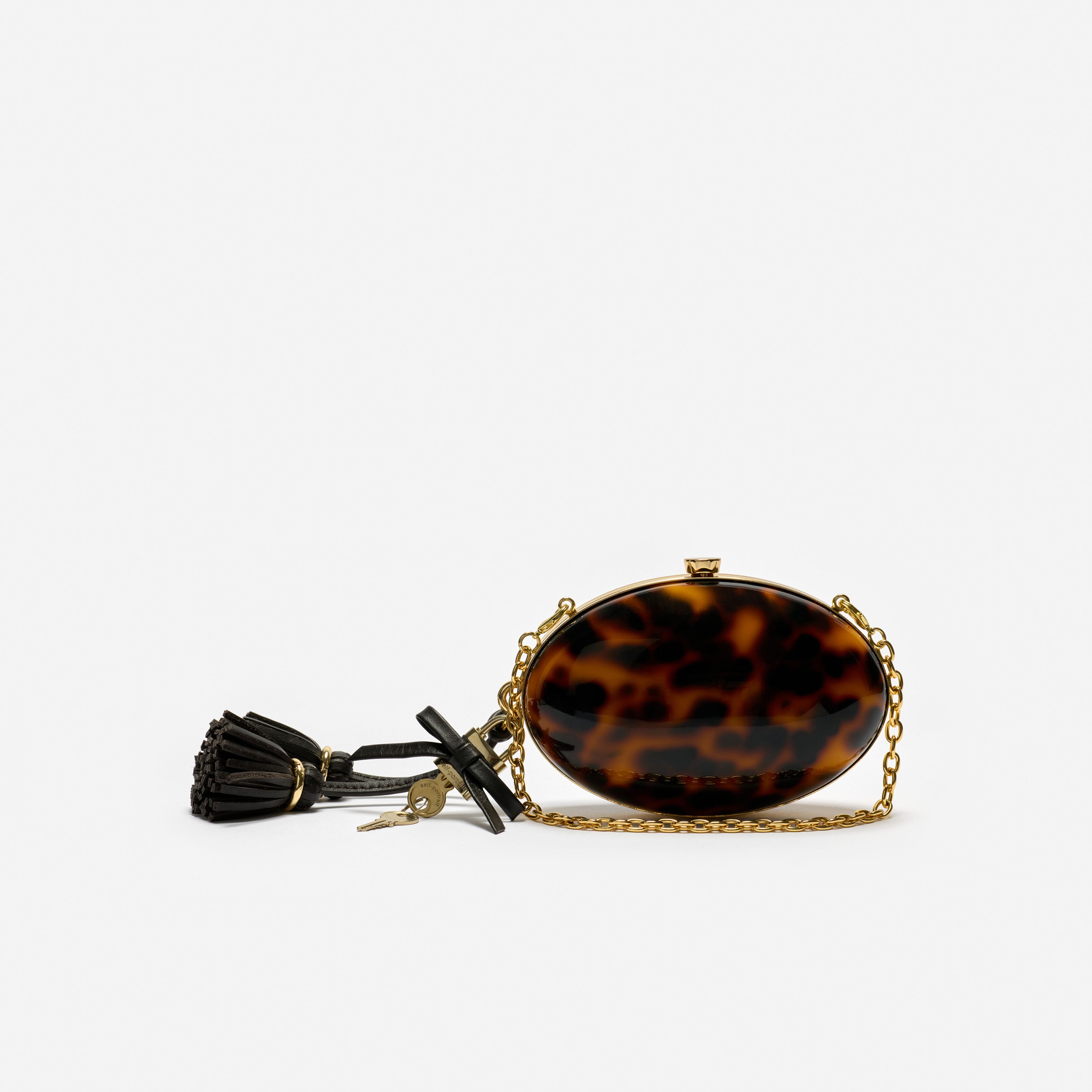 Self Portrait Brown Resin Oval Clutch Tasche Braun Mini Kette