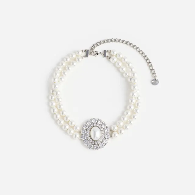 Self Portrait Pearl Crystal Choker Perlenkette Creme One Size
