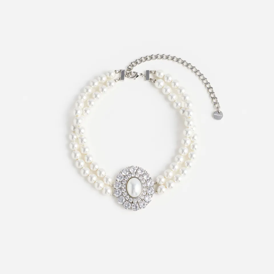 Self Portrait Pearl Crystal Choker Perlenkette Creme One Size