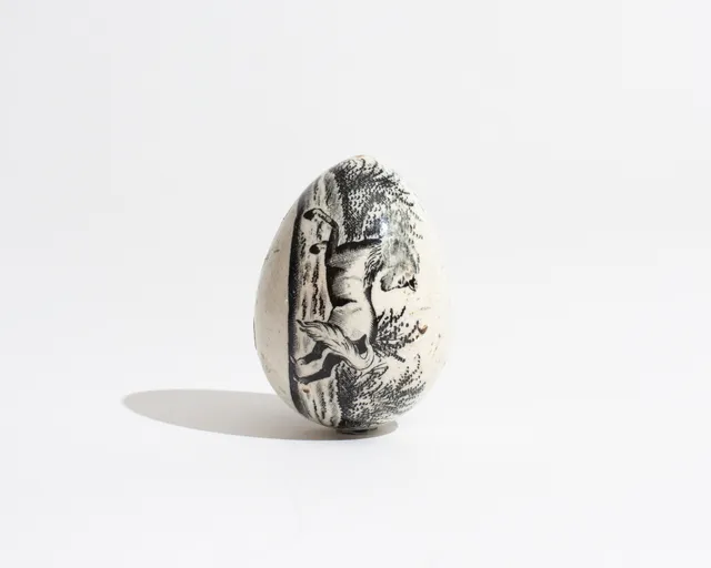 J.W.Anderson Darning Egg Stopfei Schwarz Pferd 1830