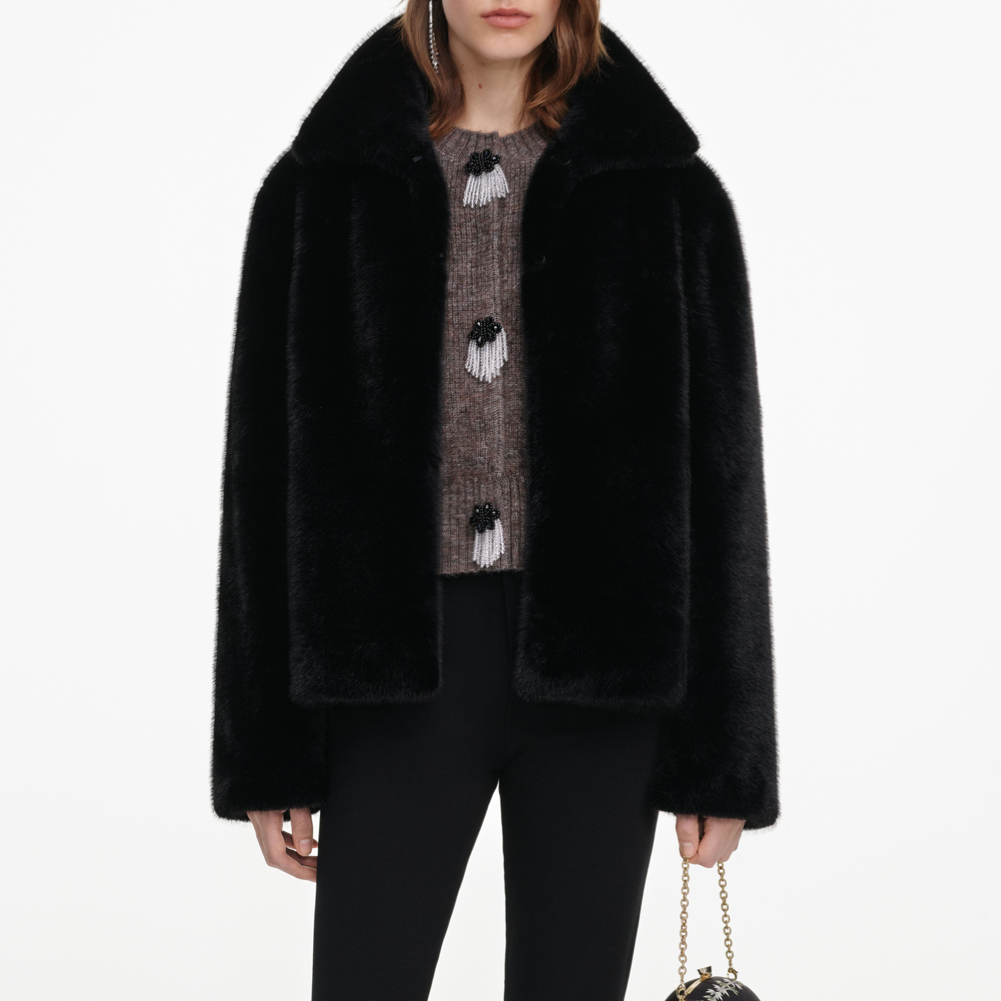 Self Portrait Black Faux Fur Jacke Schwarz Kunstfell