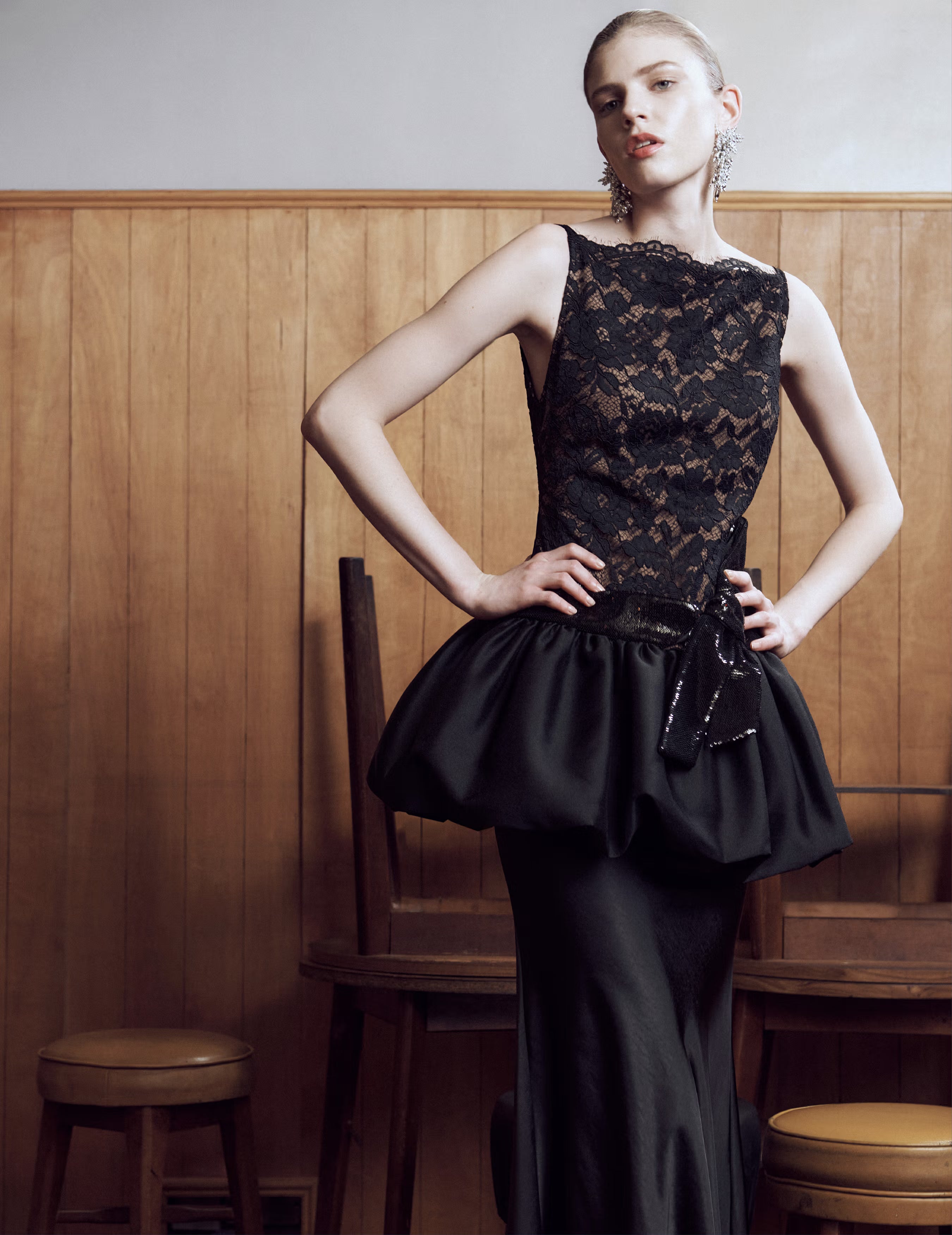 Self Portrait Black Lace Bubble Peplum Maxi Kleid UK 6 Schwarz