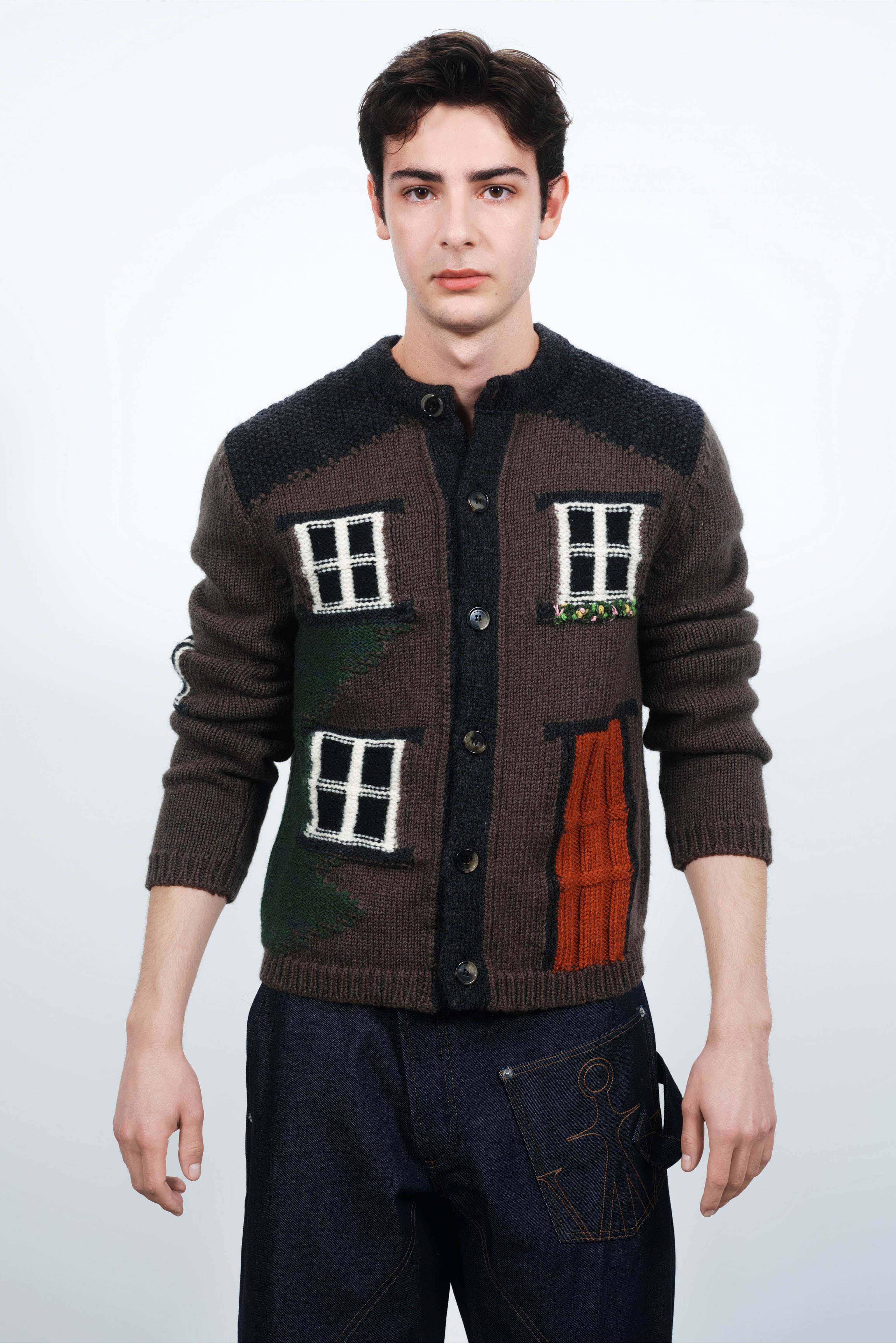 J.W.Anderson Knitwear House Polo Cardigan Chestnut Braun
