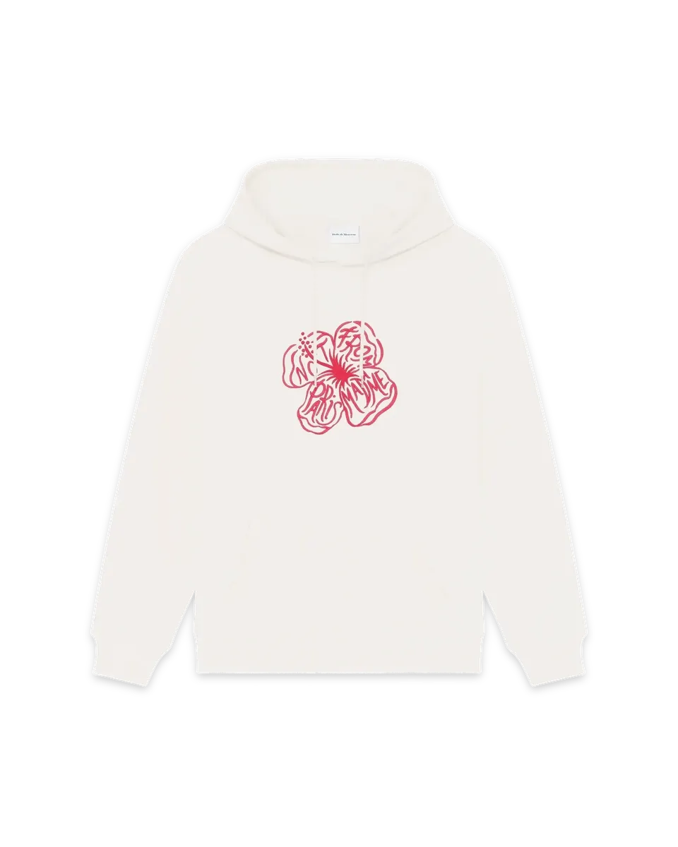 Drôle De Monsieur Slogan Hibiscus Hoodie Off-White Terry