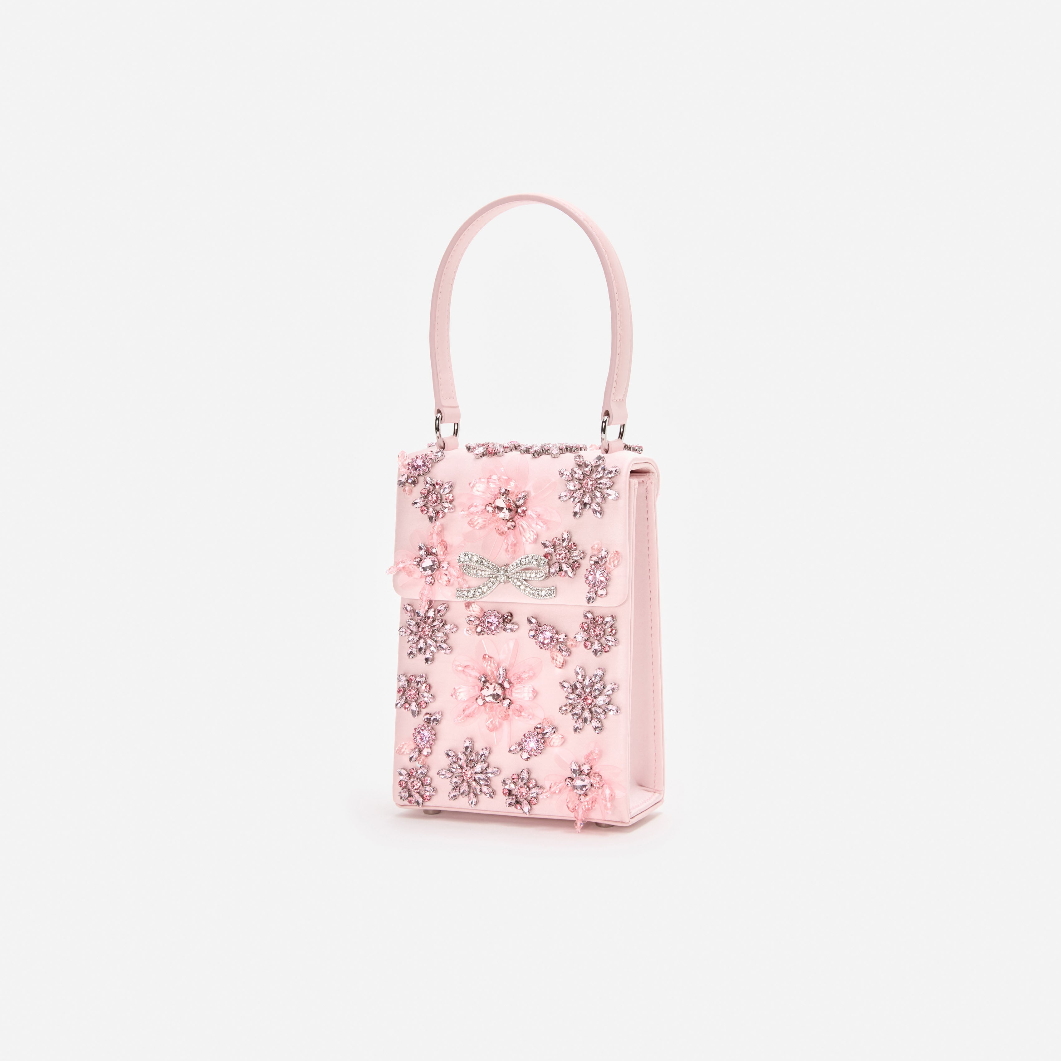 Self-Portrait Pink Satin Floral Crystal Mini Tasche Pink Satin