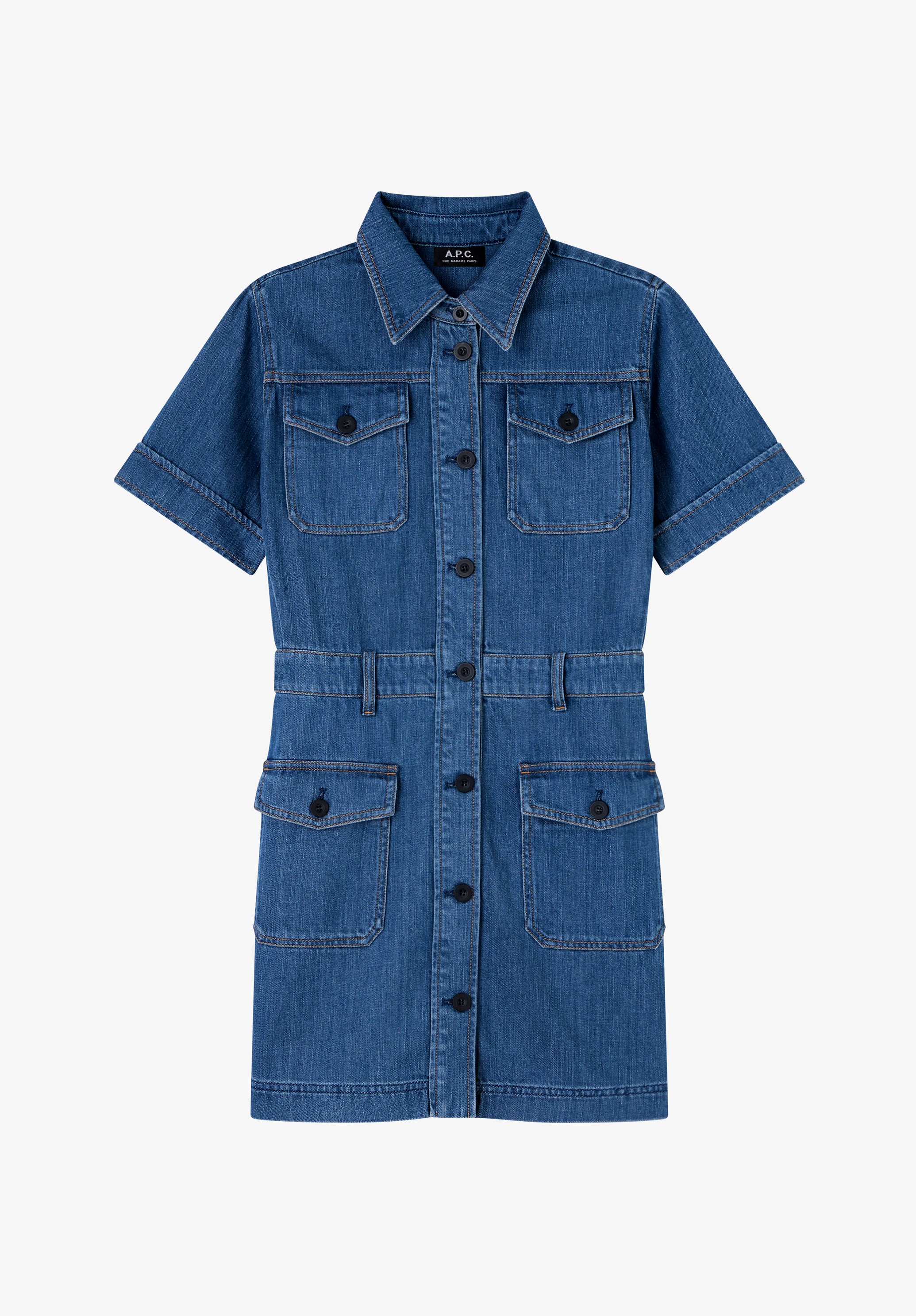 A.P.C. Denim-Kleid verwaschen mit Taschen Bio-Baumwolle