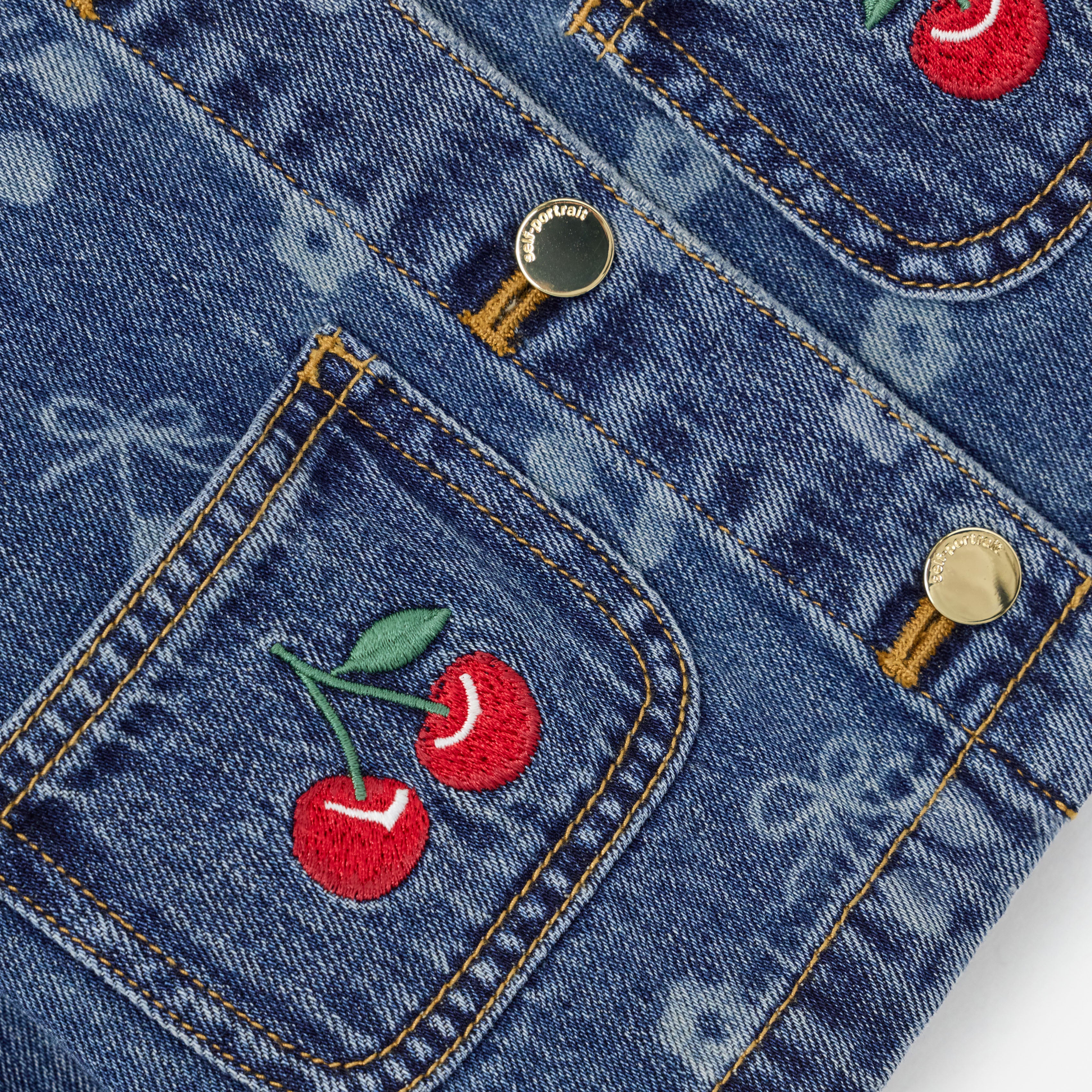 Self Portrait Denim Cherry Bow Jeansjacke Kinder Blau Kirsche