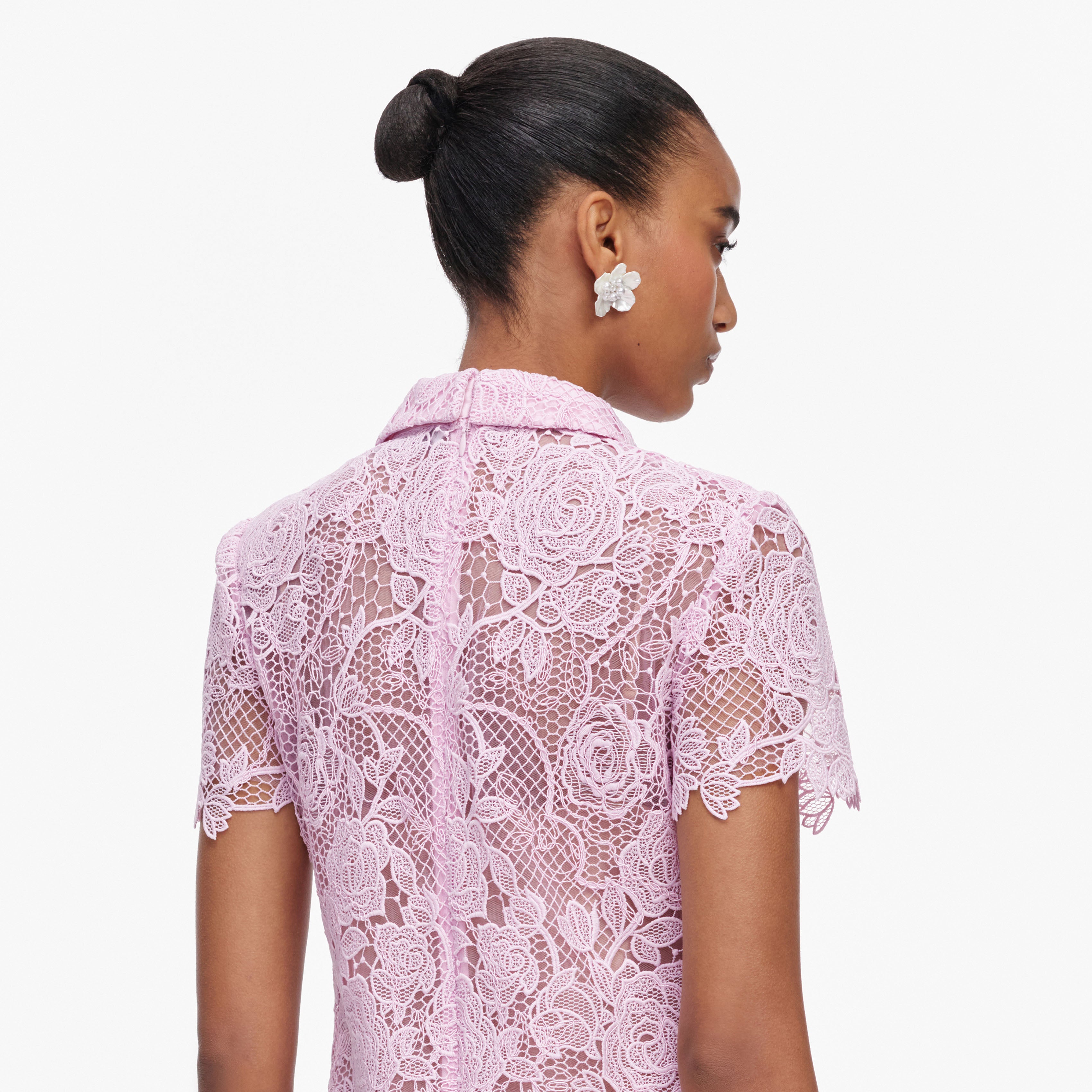Self Portrait Pink Lace Button Down Mini Kleid Rosa