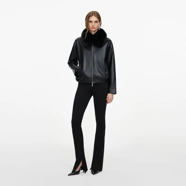 Self-Portrait Outerwear Bomberjacke Schwarz Kunstleder Fell