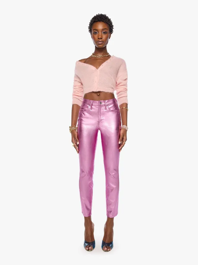 Mother The Mid Rise Dazzler Flood Jeans Hoop Earrings Pink