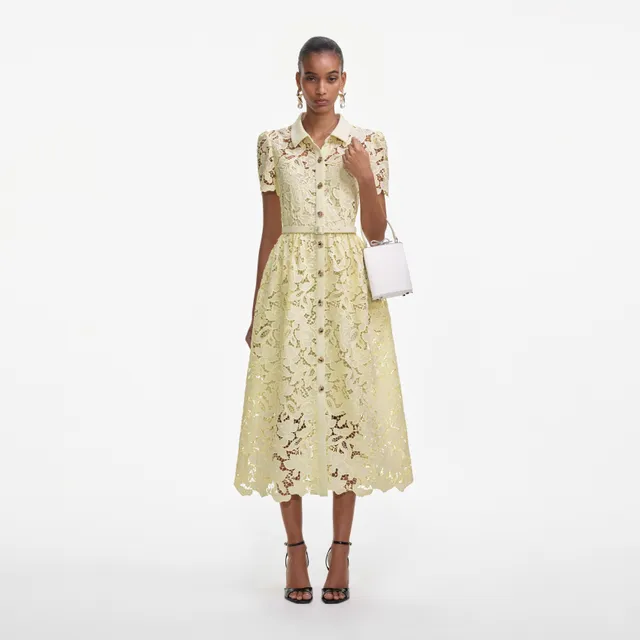 Self Portrait Yellow Lace Collared Midikleid Gelb Spitze
